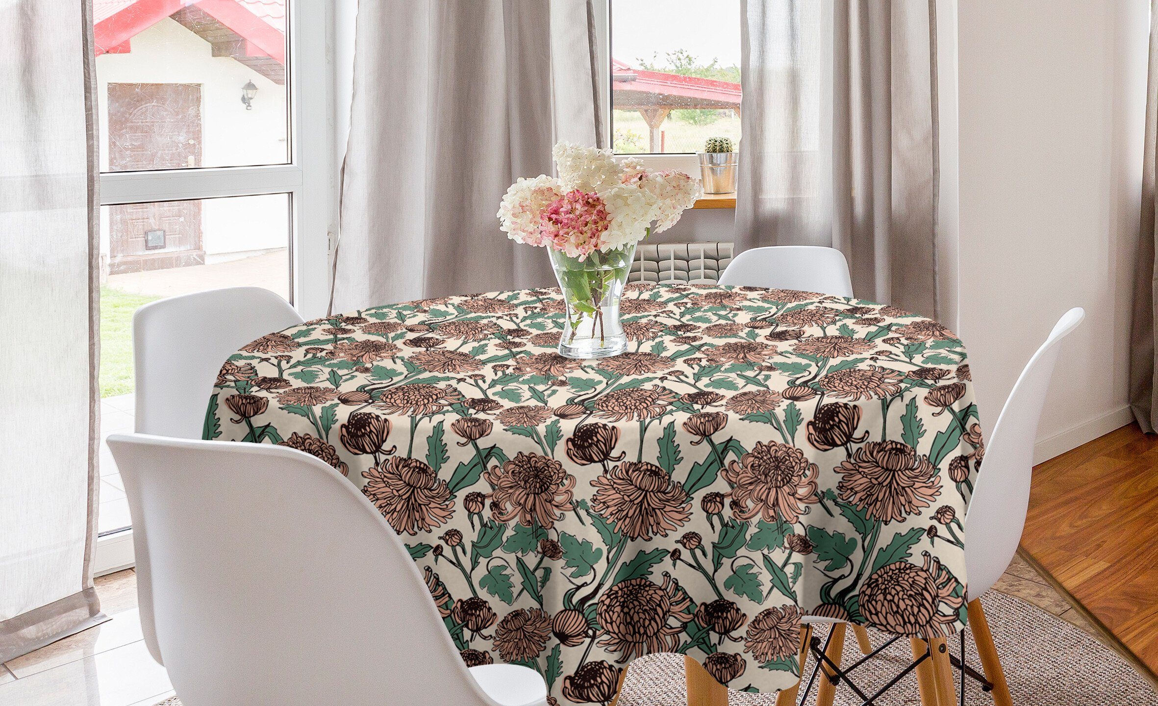 Abakuhaus Tischdecke Kreis Tischdecke Abdeckung für Esszimmer Küche Dekoration, Blumen grafische Chrysanthemen