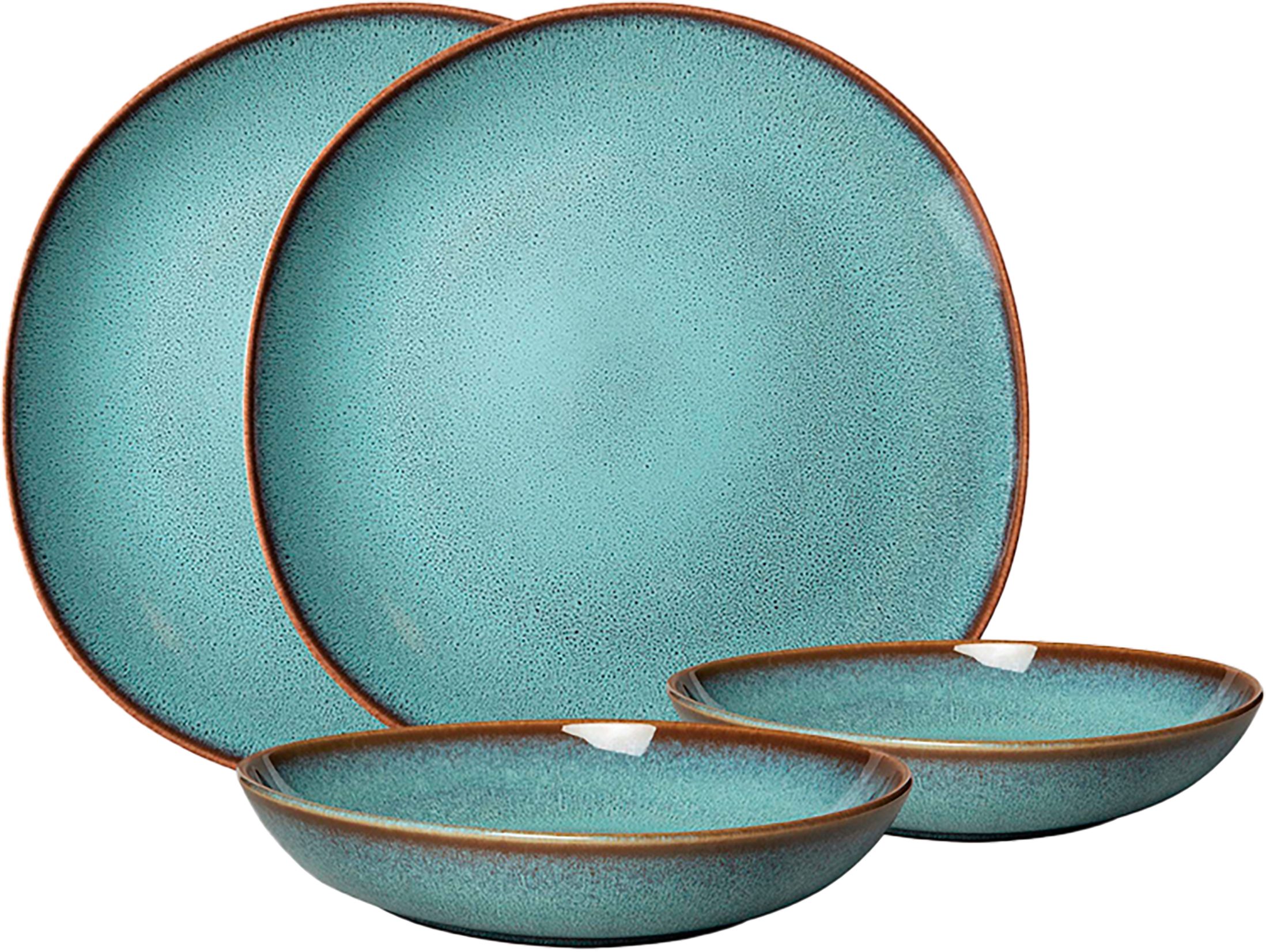 like. by Villeroy & Boch Geschirr-Set Lave glacé (4-tlg), 2 Personen, Steingut, Teller Set, Effektglasur, Steingut