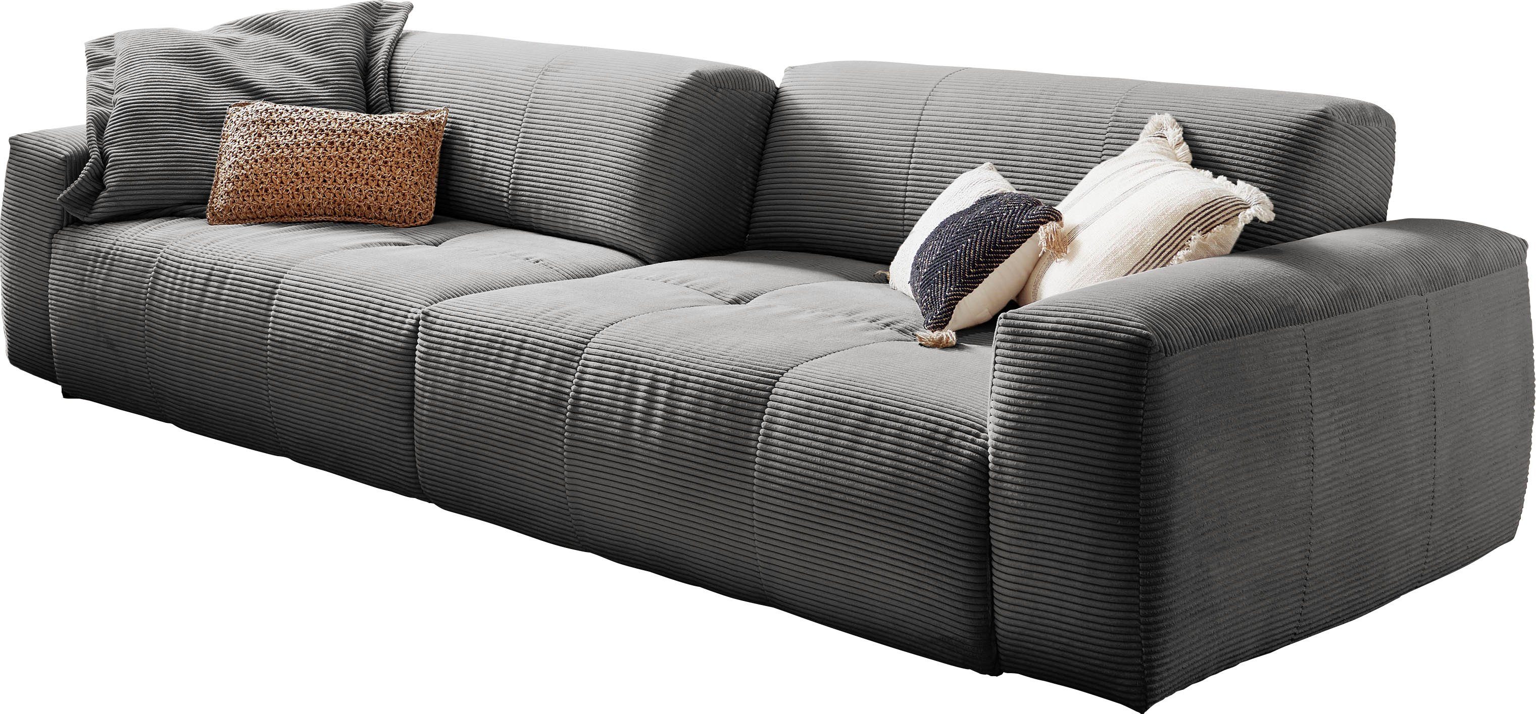 Sitztiefen durch Big-Sofa Zwei Candy Yoshy, Cord Rückenlehne, 3C Bezug verstellbare dunkelgrau in