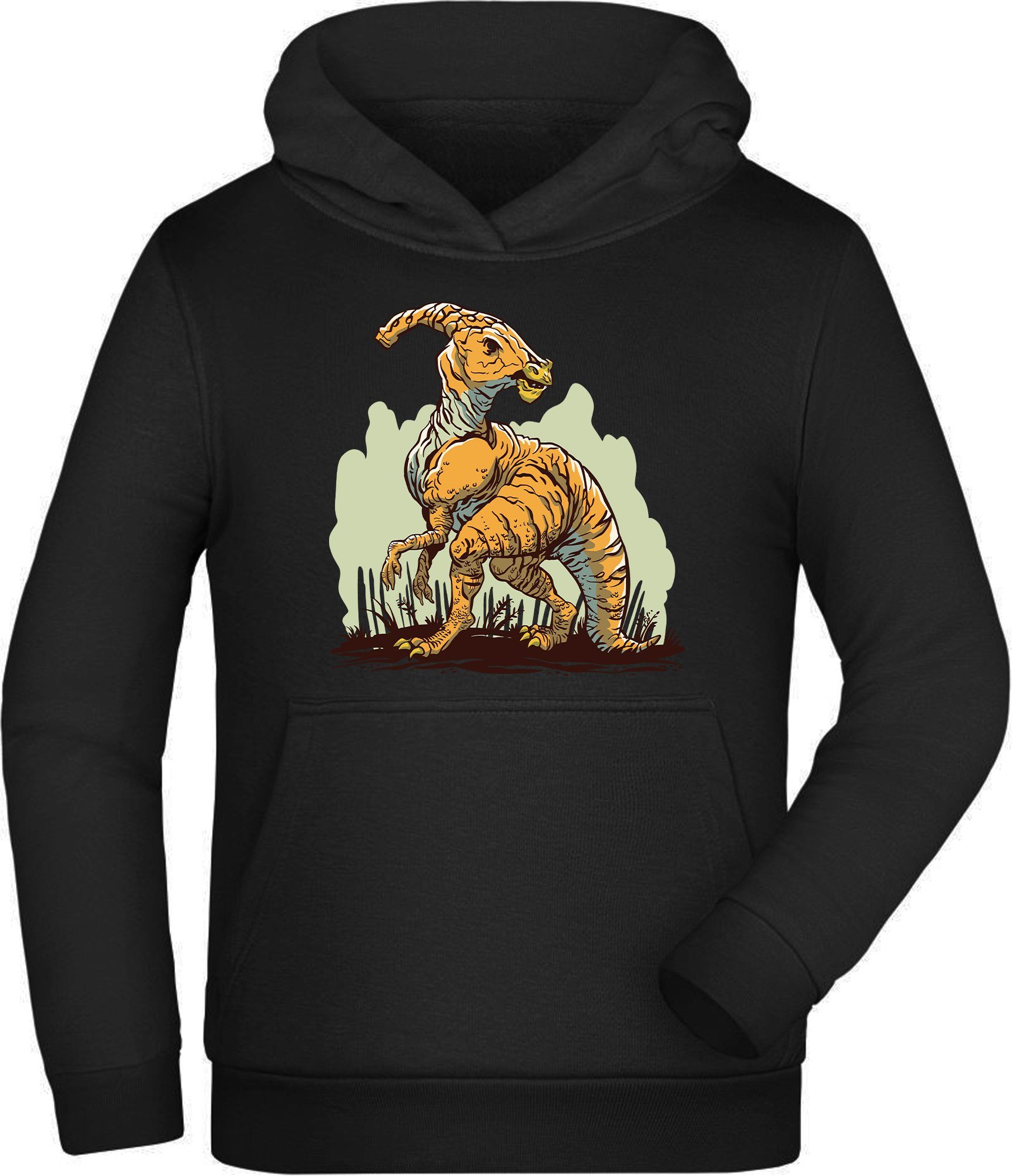 MyDesign24 Hoodie Kinder Sweatshirt mit Kapuze - Parasaurolophus Kapuzensweater mit Aufdruck schwarz, i99 | Sweatshirts