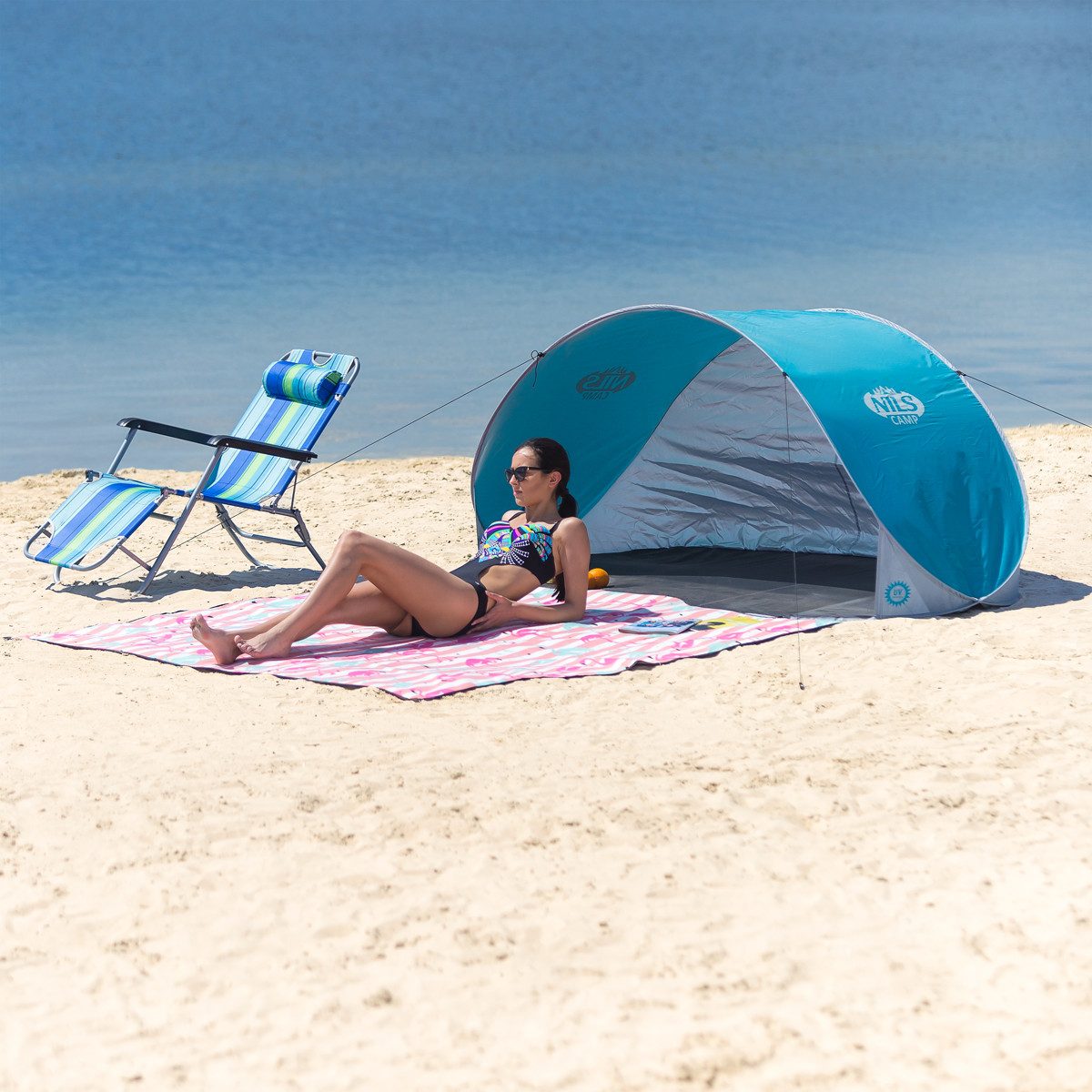 NILS CAMP Strandmuschel Strandzelt Wurfzelt blau günstig online kaufen
