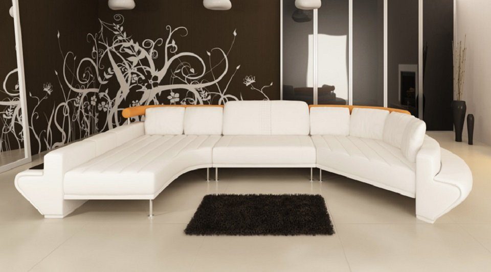 JVmoebel Ecksofa Runde Couch Sofa Polster Rundsofas Wohnlandschaft Ecksofa, Made in Europe Weiß/Orange