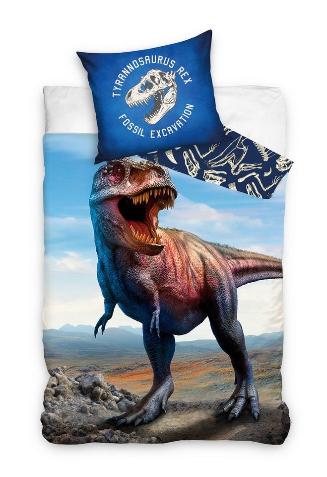 Carbotex Bettwäsche Dinosaurier Dinosaur Dino Bettwäsche 135 x 200 cm