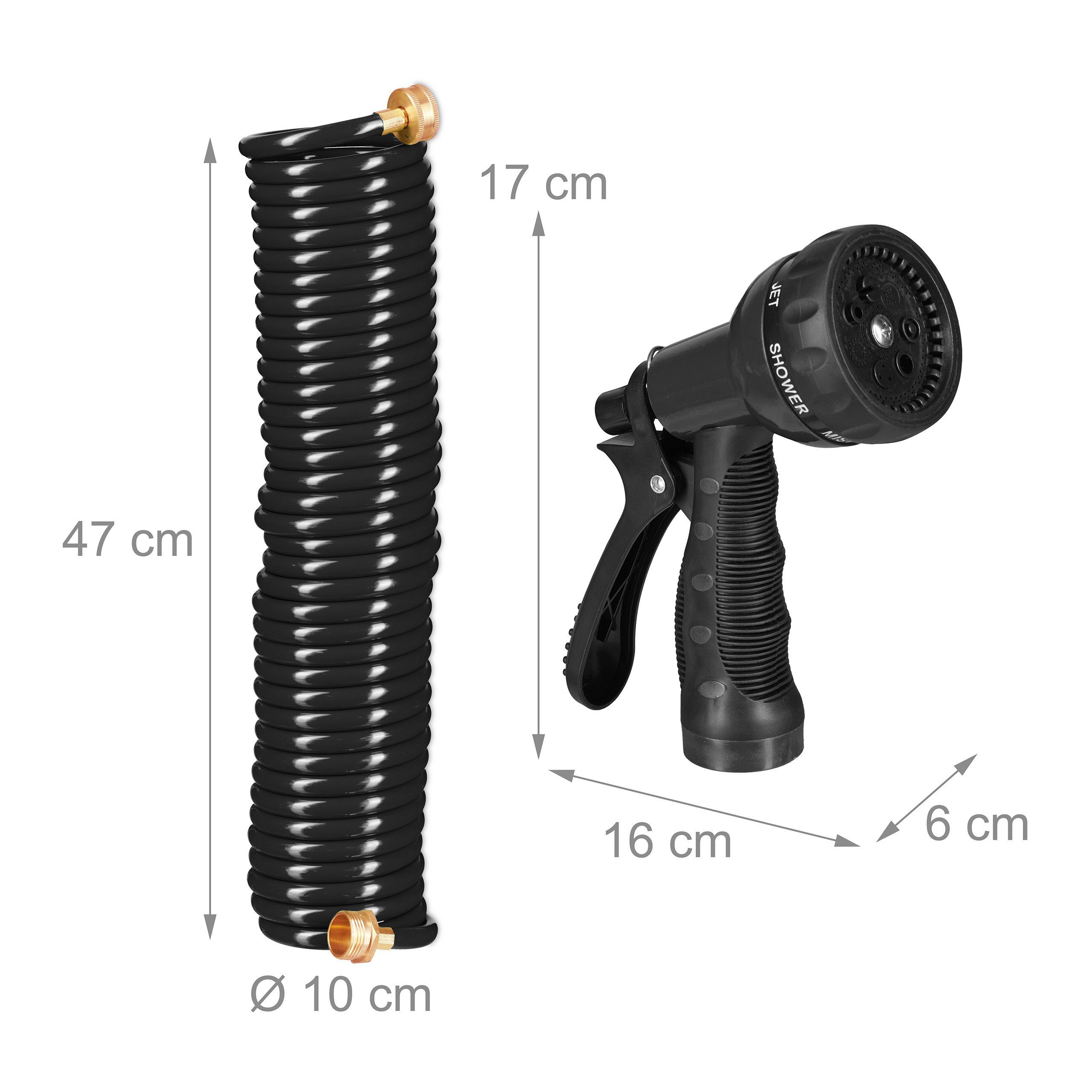 relaxdays Spiralschlauch Wasser Spiralschlauch mit Brause 10 m, Spiralschlauch bis 10 m ausziehbar mit 7 Strahlarten, (2 St) – Bild 4 von 5