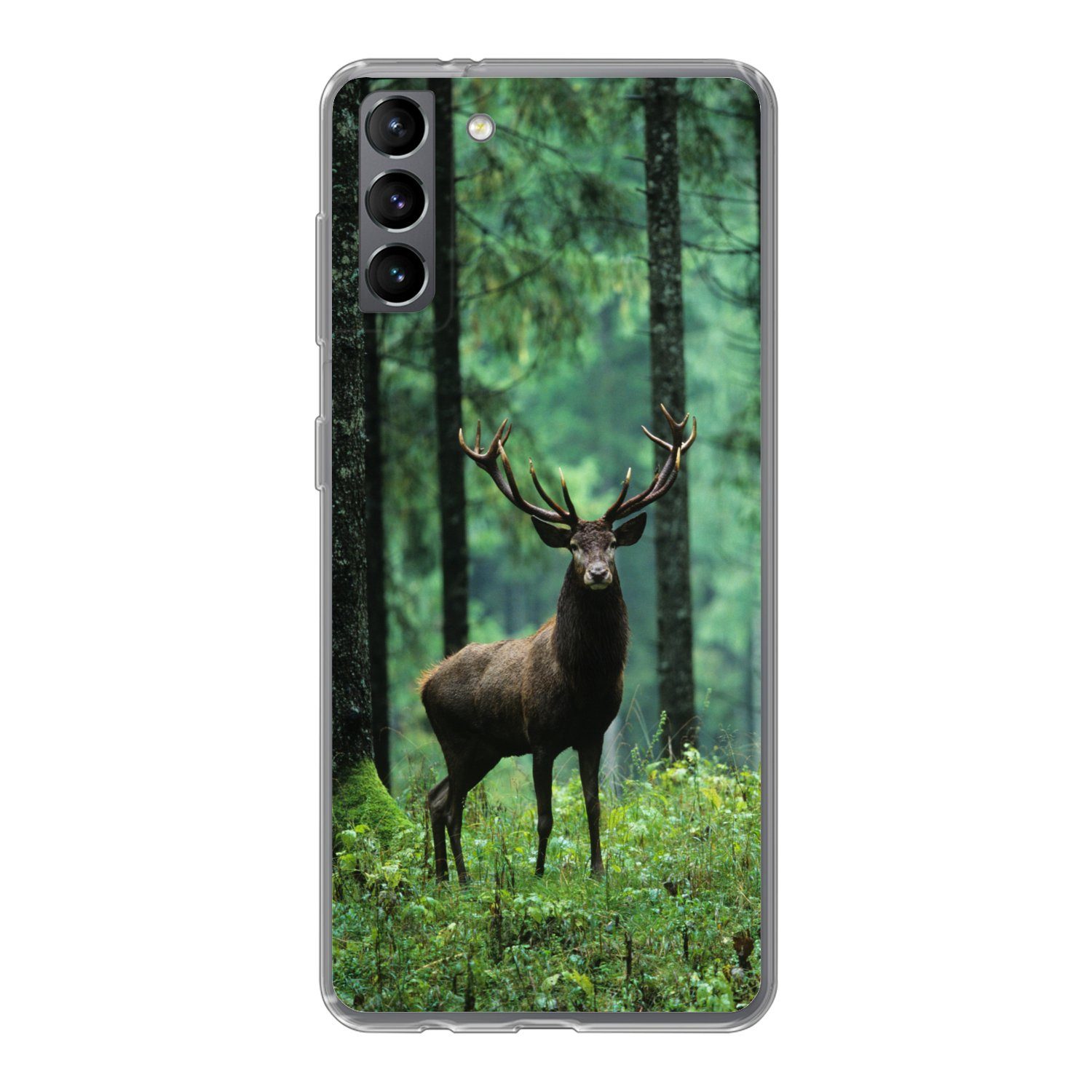 MuchoWow Handyhülle für Samsung Galaxy S21 Plus Hirsche - Wald - Bäume - Tiere - Natur, Phone Case, Silikon, Schutzhülle Dünn