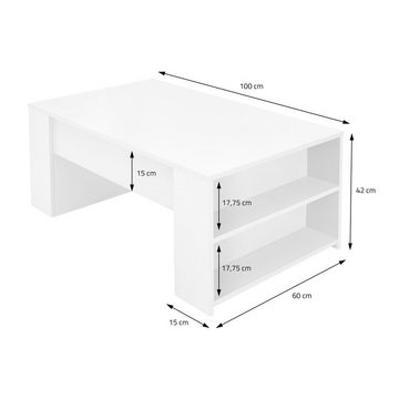 ML-DESIGN Couchtisch Wohnzimmertisch Sofatisch Beistelltisch Kaffeetisch Holztisch Tisch, Weiß 100x60x42cm geräumig mit 2 Fächer Modern viel Stauraum