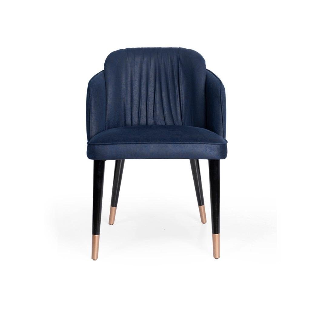 JVmoebel Stuhl, Klassischer Sessel Stuhl Blau Sitz Polster Design Holz Textil Modern