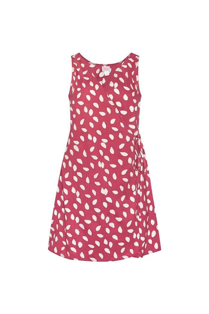 Global Mamas Wickelkleid Wrap Dress - Leaf Dots - Rosewood Handgebatikt in Ghana · Unikat · Fair Trade zertifiziert (WFTO)