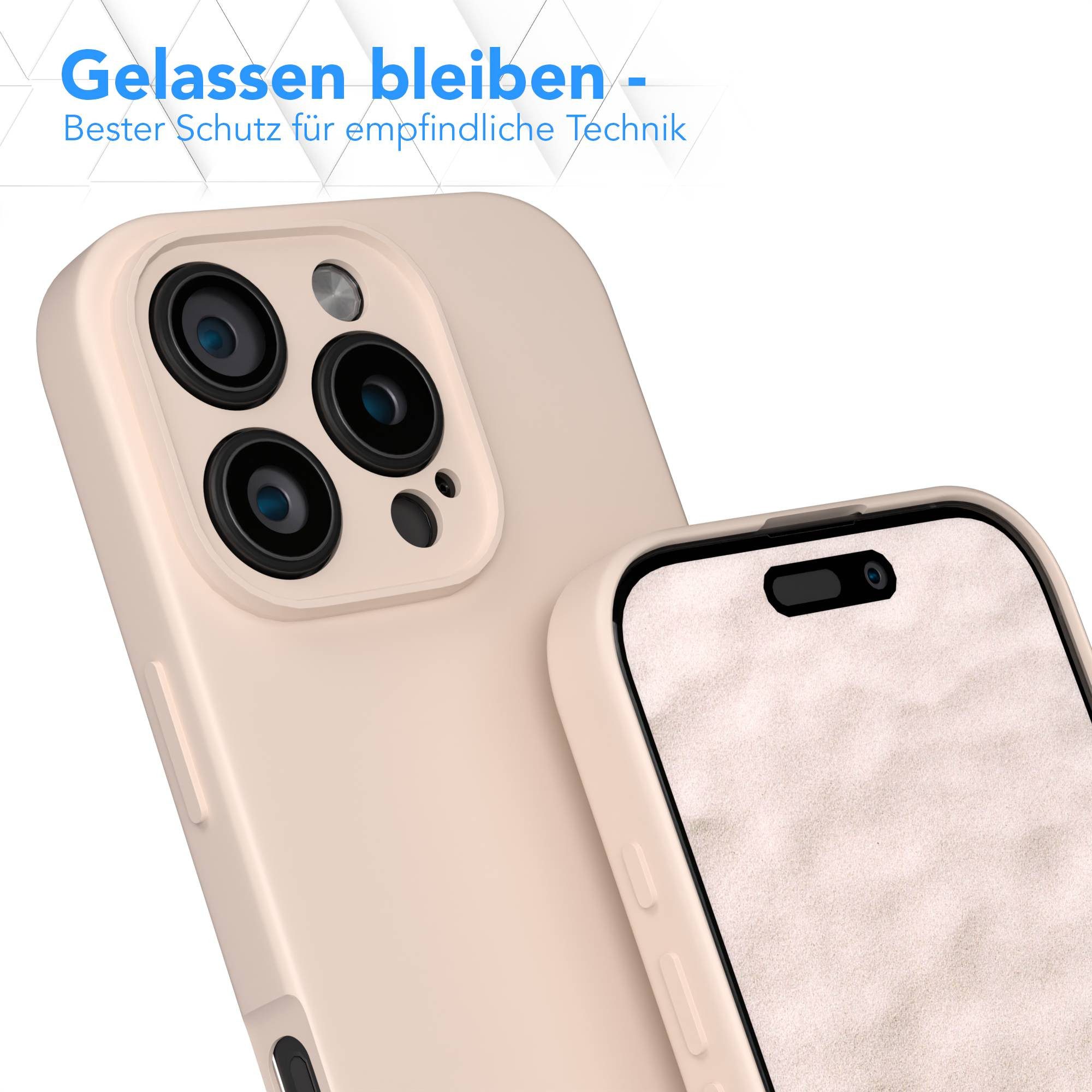 EAZY CASE Handyhülle für Apple iPhone 16 Pro Hülle Silikon 6,3 Zoll, Bumper Case Matt Slimcover Silikonschutzhülle elastisch Taupe / Beige – Bild 4 von 5