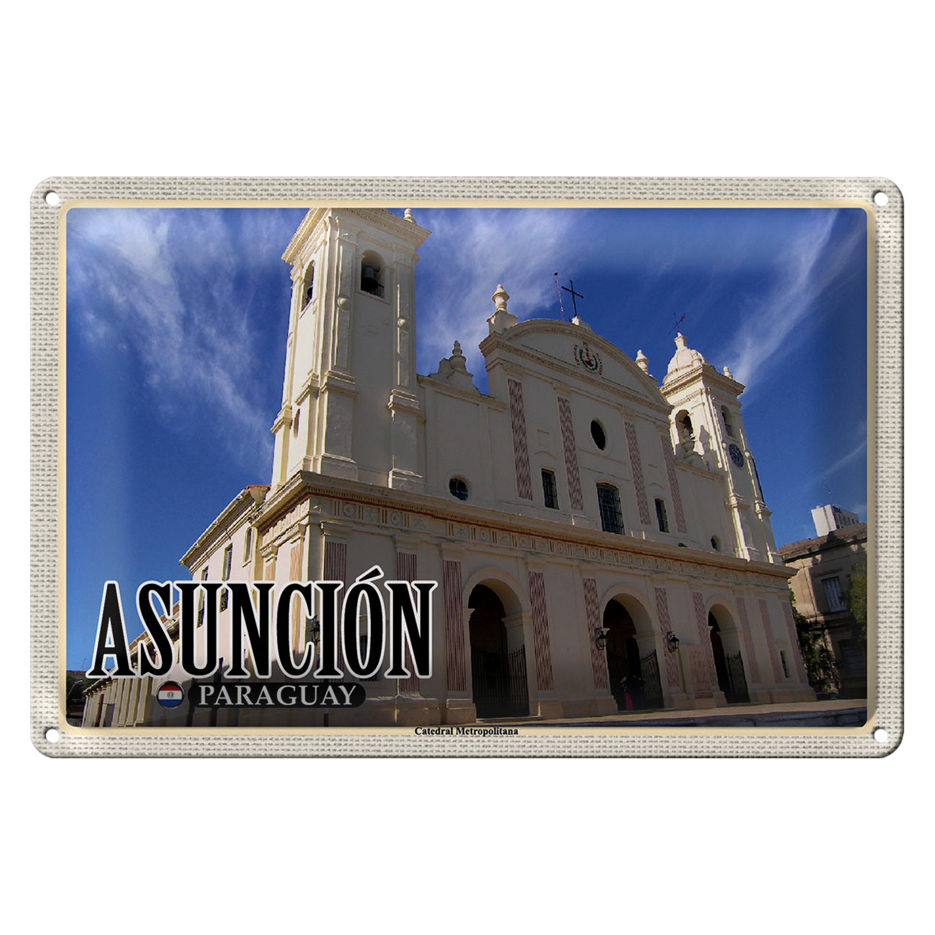 Roomando Metallschild Reise 40x30cm Asuncion Paraguay Catedral Metropolitana