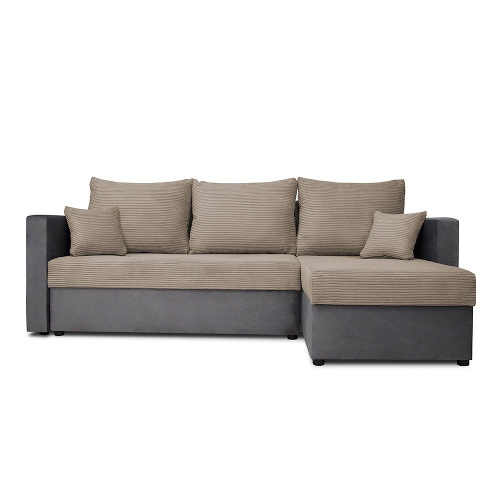 VitaliSpa® Schlafcouch Bezug und waschbar Ecksofa Dunkelgrau/Hellgrau, abnehmbar