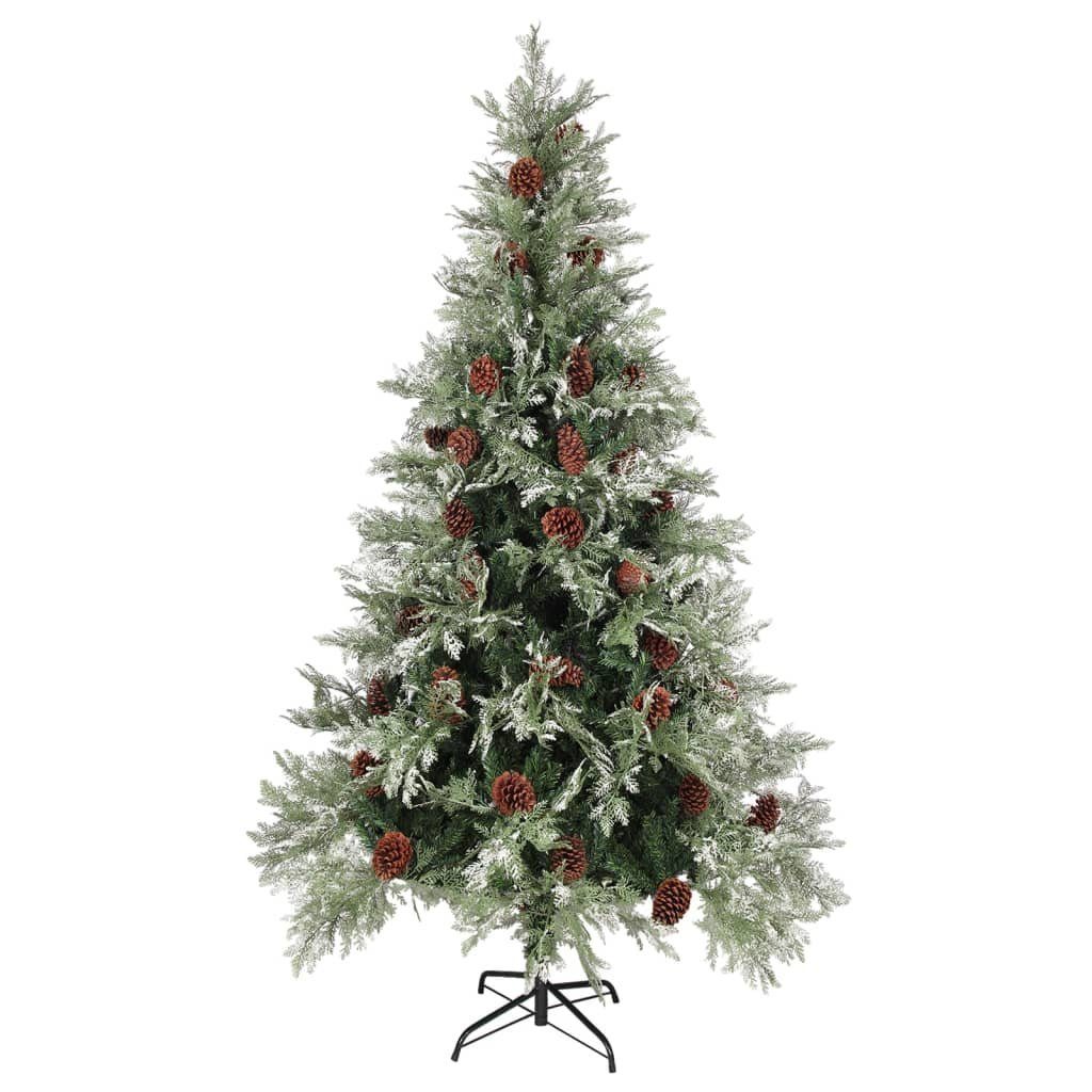 mit PE Weihnachtsbaum furnicato Weiß Grün & PVC 195 Weihnachtsbaum cm Zapfen und Künstlicher