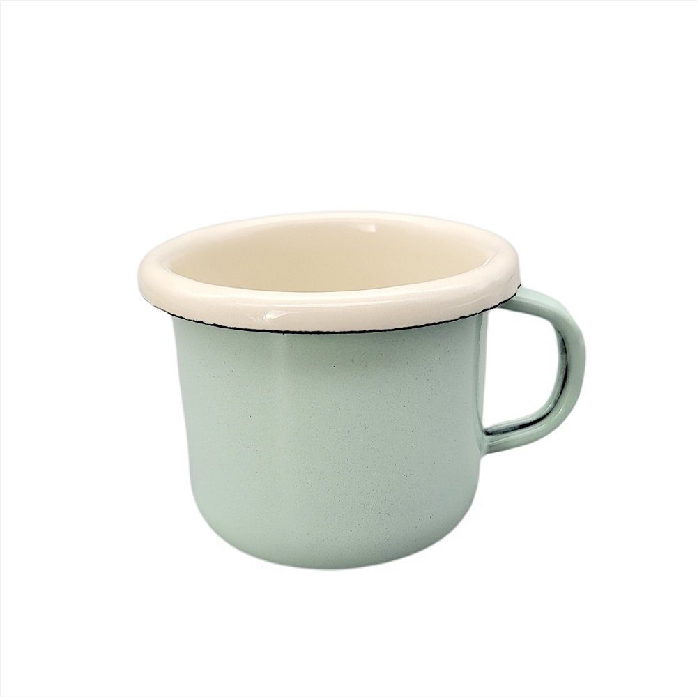 Linoows Tasse Emaille Espressotasse, Mokkatasse, kleine Tasse, Emaille, kleine Henkeltasse, Henkelbecher Pastell Mint