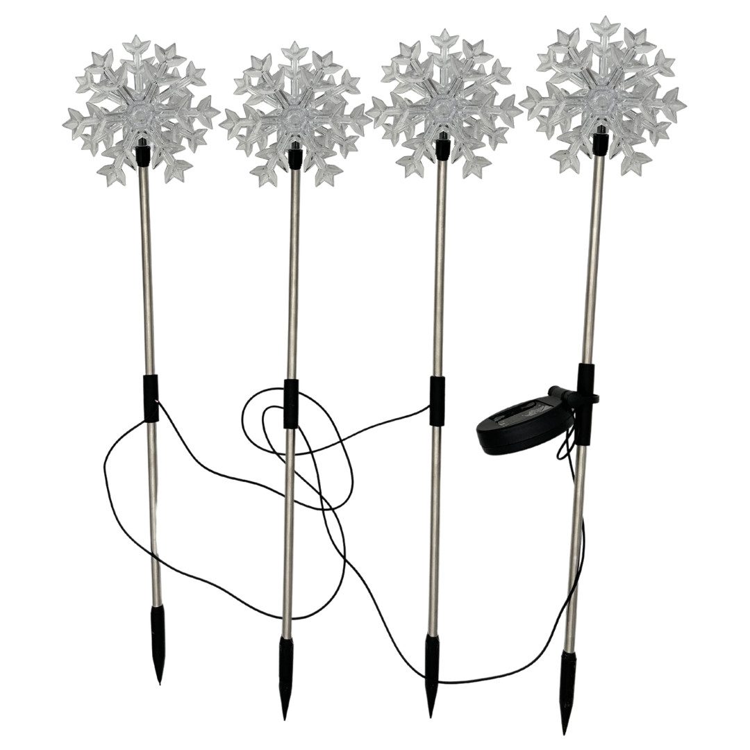 abc HOME Gartenstecker Schneeflocken, 4er Set, LEDs, Solarpanel, Lichtsensor