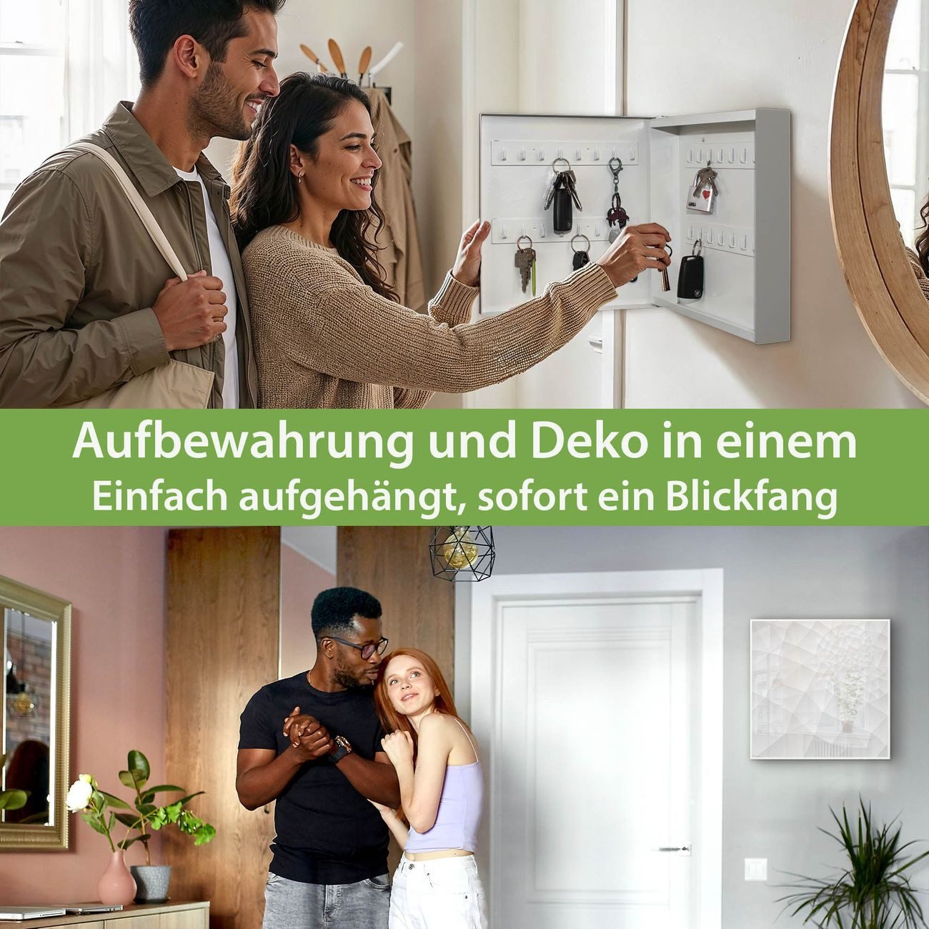 banjado Schlüsselkasten aus Metall mit Motiv Nautilus (Stahl Gehäuse, mit 32 Haken, beschreibbar & magnetisch), 30 x 30 x 5 cm