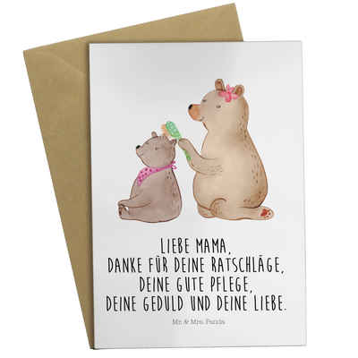 Mr. & Mrs. Panda Grußkarte Bär mit Kind - Weiß - Geschenk, Glückwunschkarte, Karte, Papa, Geburt, Hochglänzende Veredelung