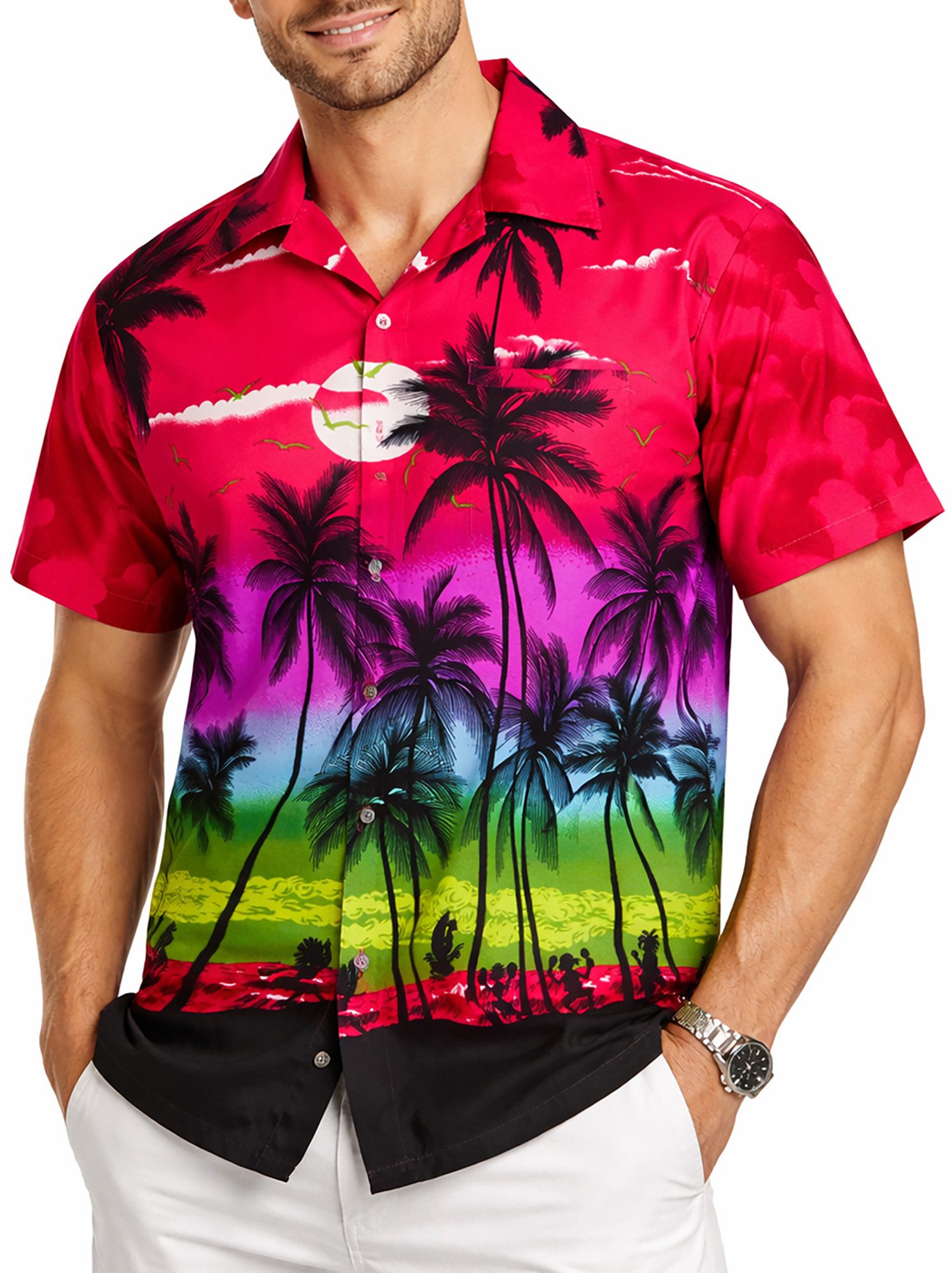 King Kameha Hawaiihemd "Beach" Funky Hawaii-Hemd Herren Kurzarm Front-Tasche Stylish