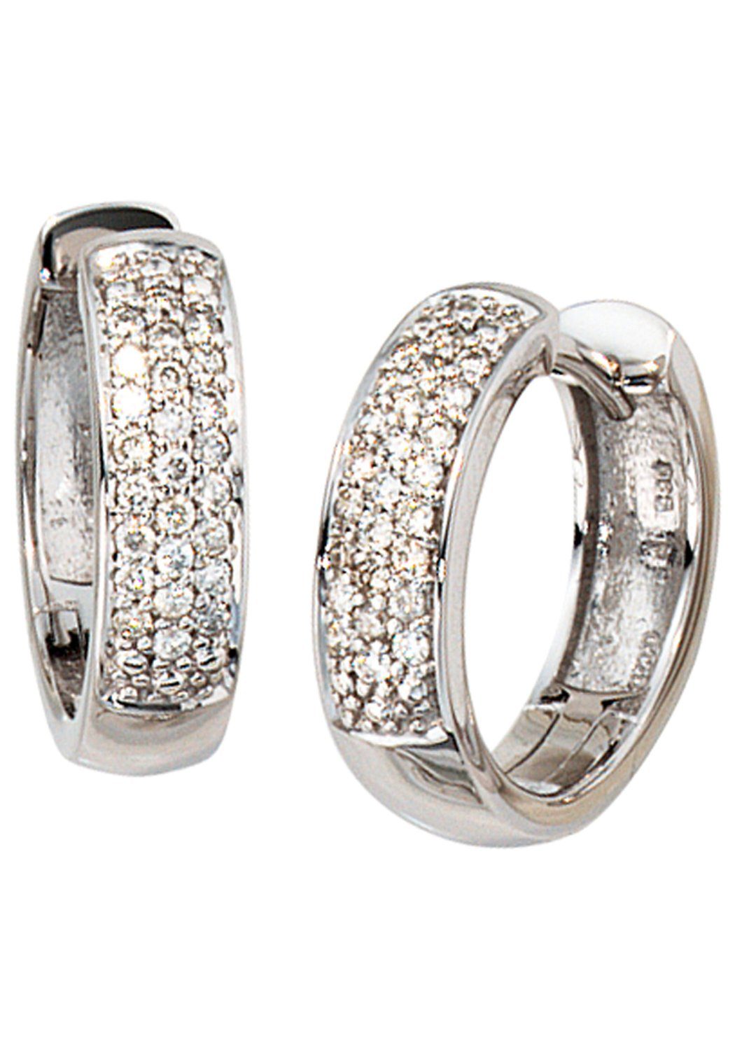 JOBO Paar Creolen, rund 585 Weißgold mi...