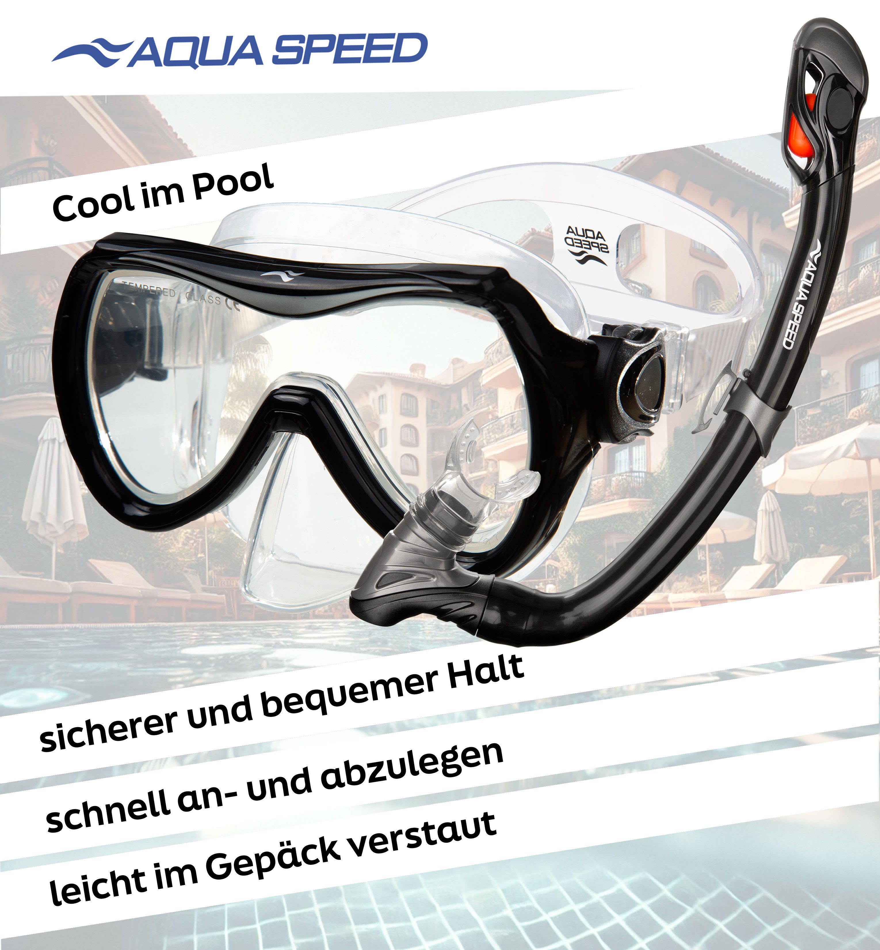 Aqua Speed Schnorchel Schnorchelset ALIZE + SAMOS Tauchmaske für Kinder, mit Netzbeutel (Kinderschnorchelset mit Maske und Schnorchel im Netzbeutel), EASY-ADJUST Kopfband für sicheren und bequemen Sitz