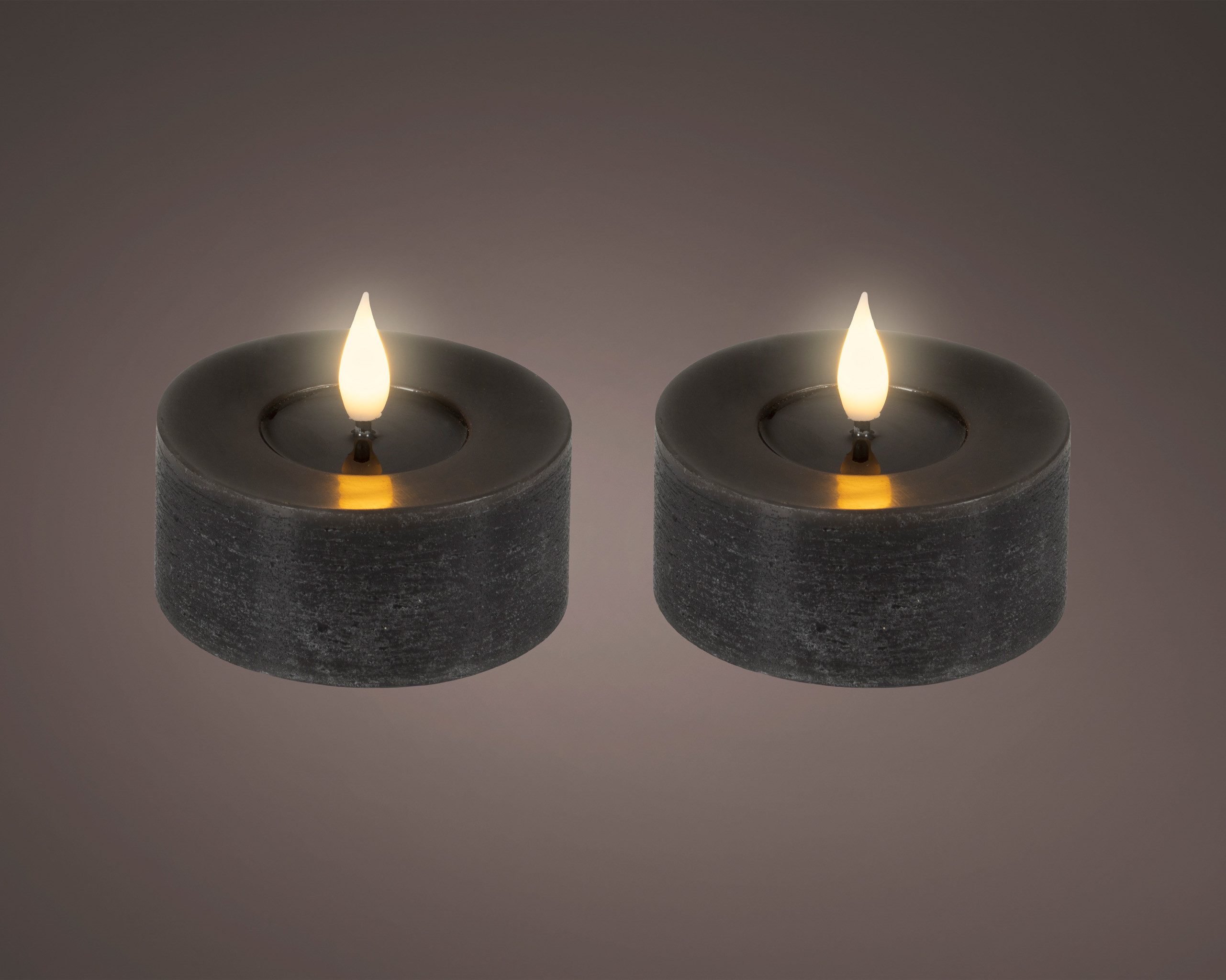 Lumineo LED-Kerze, Timer, warmweiß, LED Kerzen 6x7,5cm mit Timer Wachs 2 Stück - Flacker-Effekt Schwarz