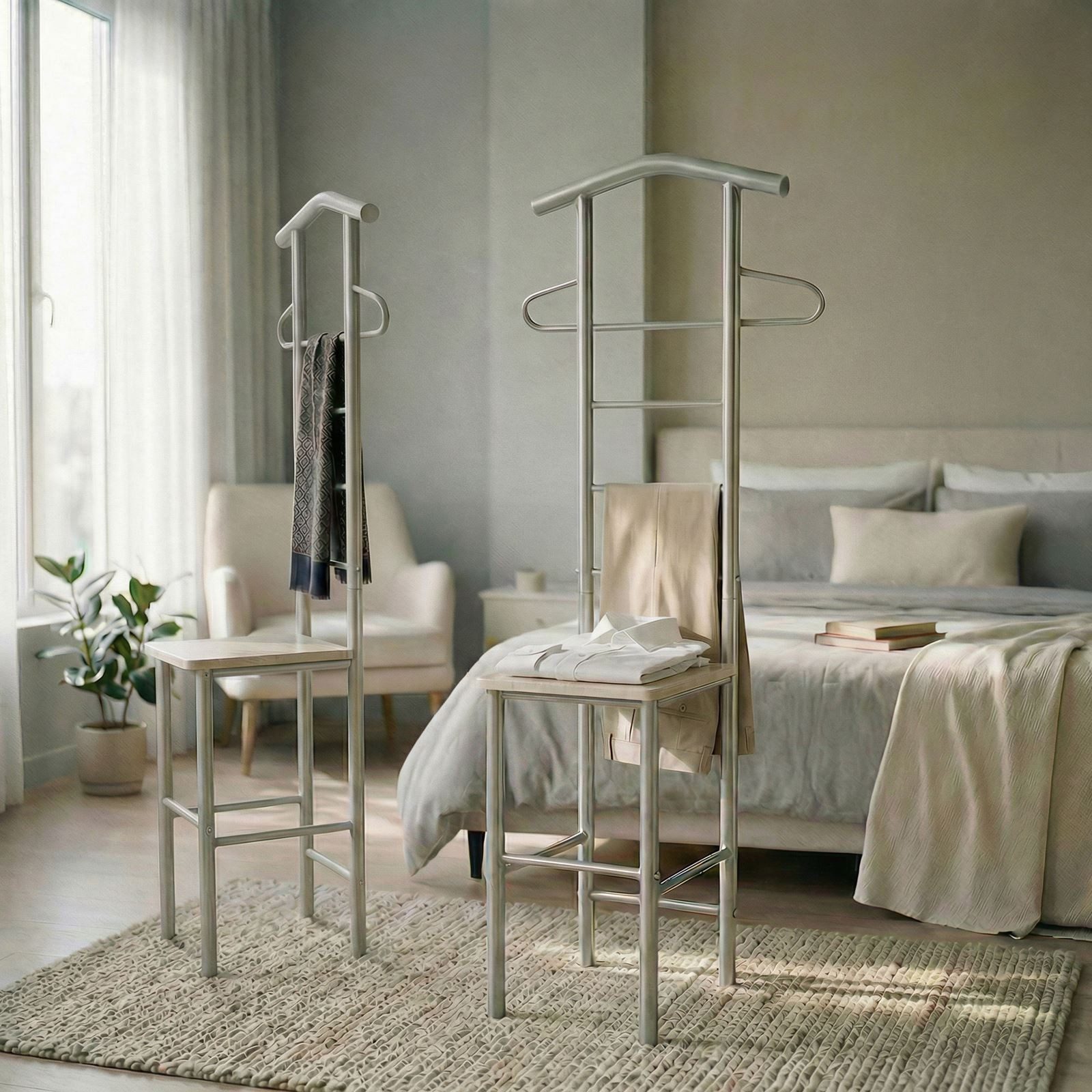 CARO-Möbel Herrendiener JIVO, Stummer Diener 2er Set mit Hosenbügel Kleiderablage sonoma eiche