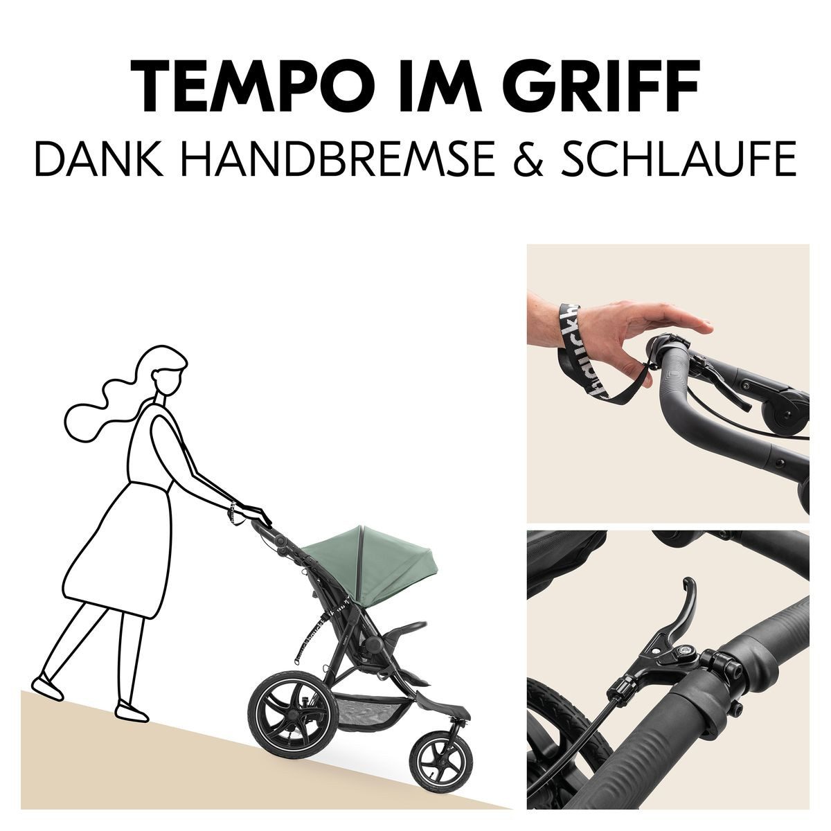 Hauck Sportbuggy Runner 3 - Jungle Green, Sportwagen mit Luftreifen, Liegefunktion & Zubehör - höhenverstellbar