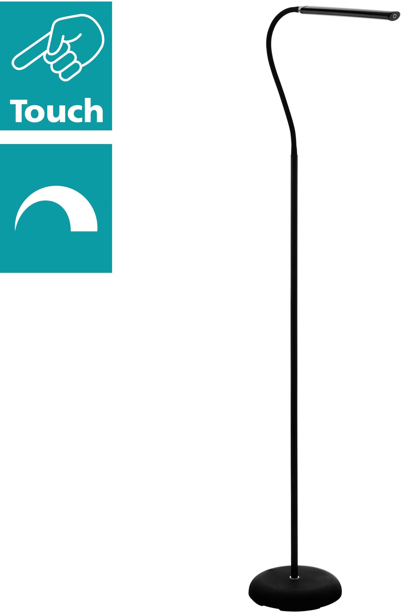 EGLO Stehlampe LAROA LED Stehleuchte, Touchsensor, 4-step dimming, modern, Dimmer, Dimmfunktion, Ein-/Ausschalter, mehrere Helligkeitsstufen, LED fest integriert, Neutralweiß, Standlampe, LED Bürolampe, beweglicher Leuchtenkopf, 53,5x21x130cm