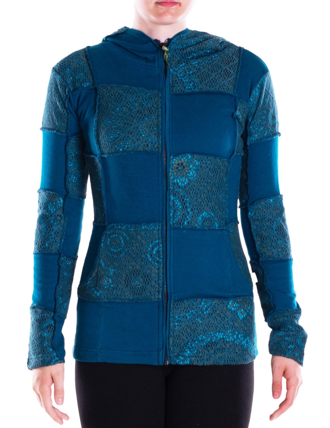 Vishes Kapuzensweatjacke Damen-Jacke Blumen-Sweatjacke Hippie-Jacke Spitzen Kapuzenjacke Gothik, Elfen, Boho Style, Alternative Bekleidung