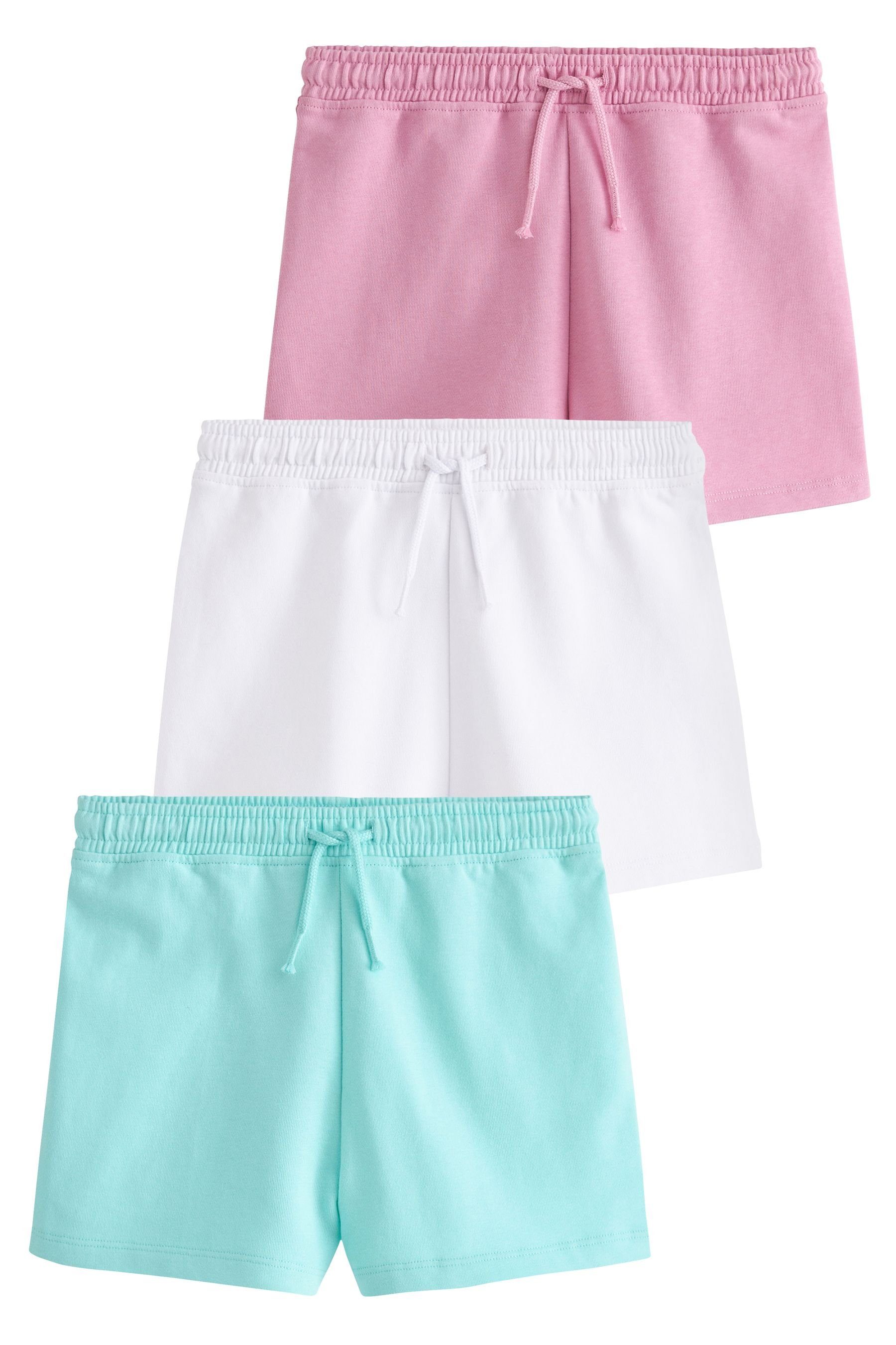 Next aus Shorts 3er-Pack Green/White Sweatshorts (3-tlg) Pastel Baumwolljersey, Pink/Mint