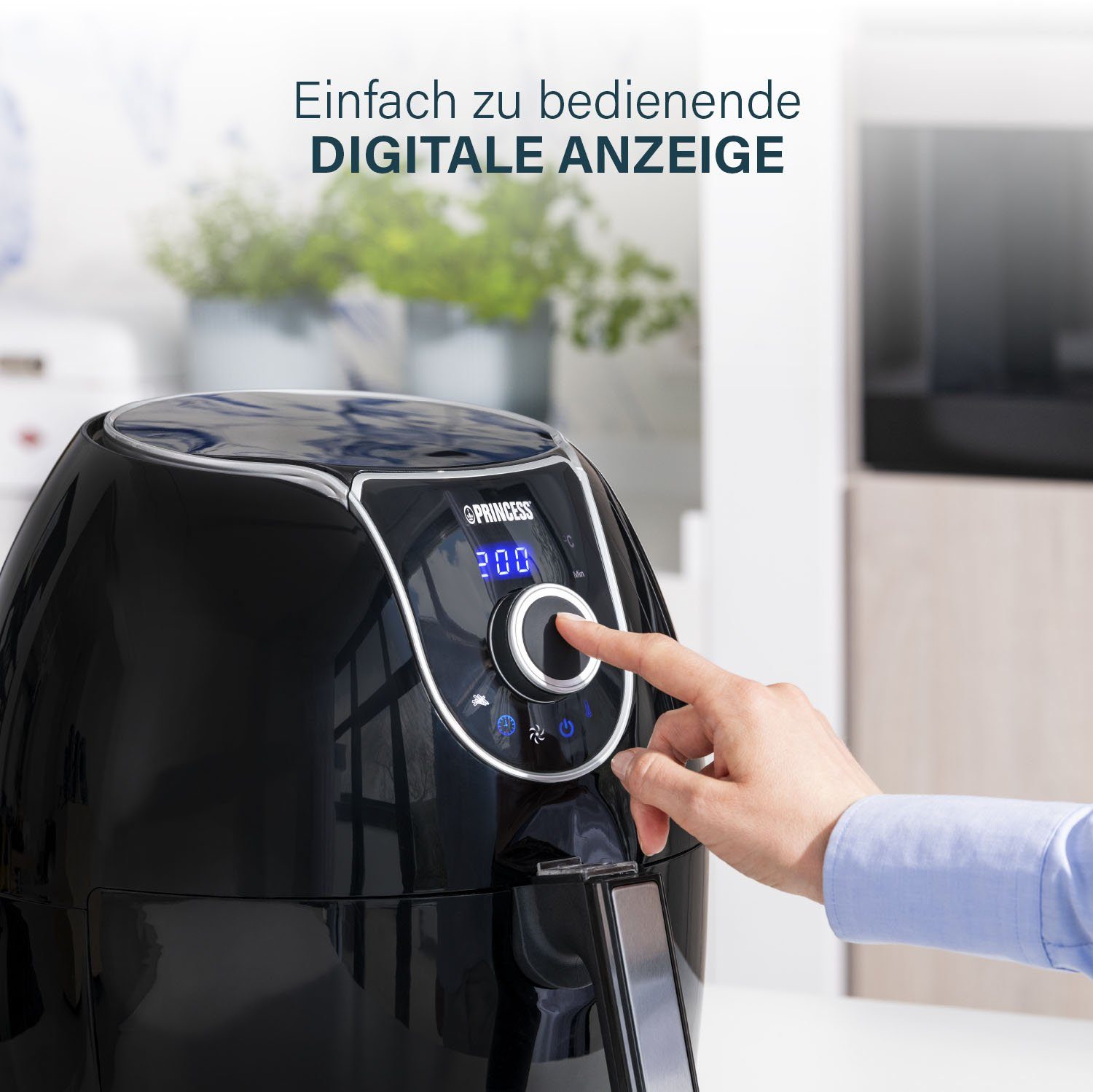 PRINCESS Heißluftfritteuse XXL 182055, 1700 W, digitales Display mit 8 Programmen, 5,2L