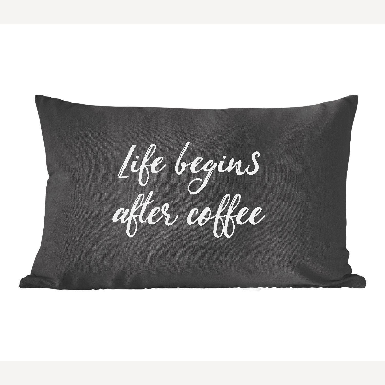MuchoWow Dekokissen Zitate - Kaffee - Das Leben beginnt nach dem Kaffee - Sprichwörter, Wohzimmer Dekoration, Zierkissen, Dekokissen mit Füllung, Schlafzimmer
