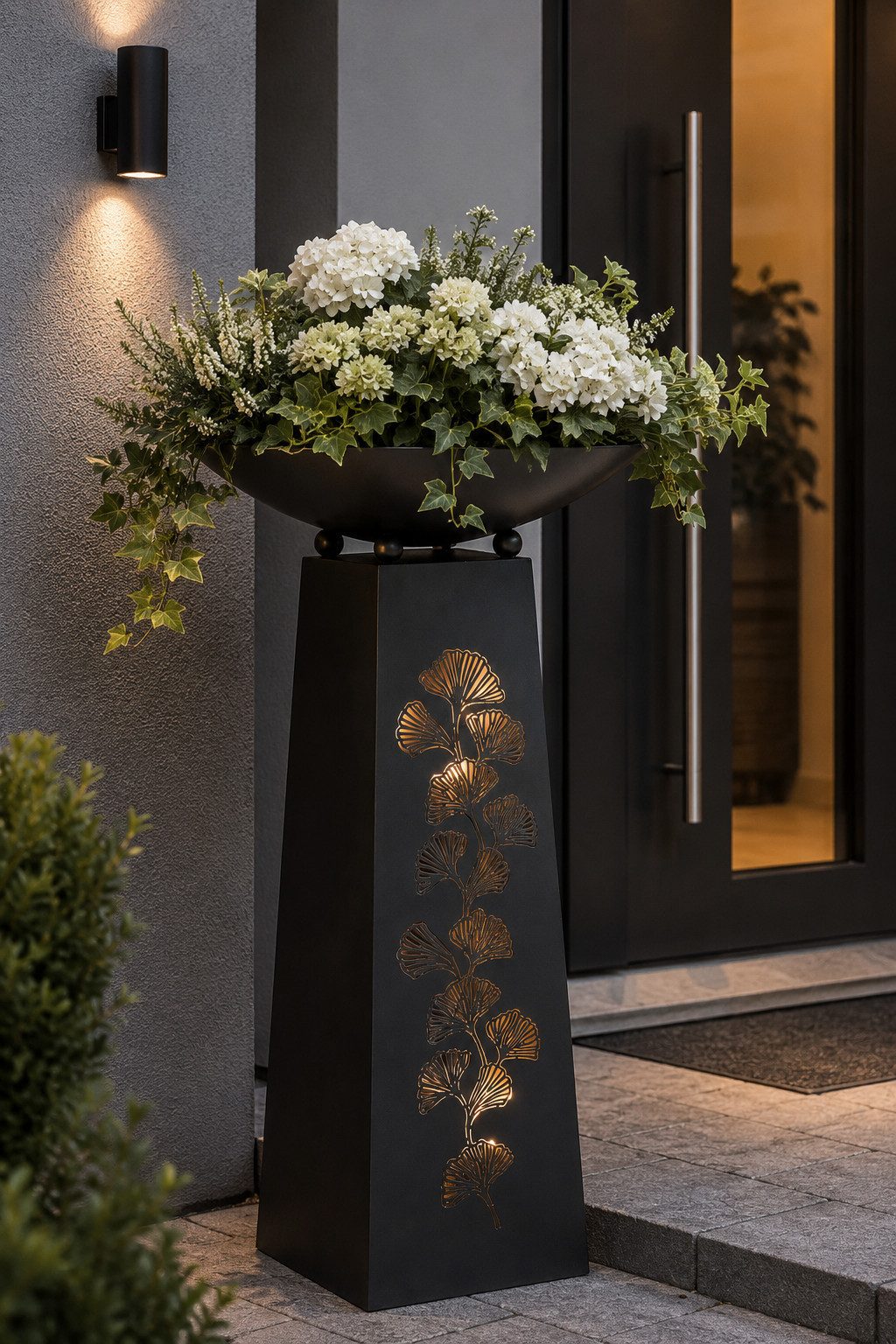 MF Dekoschale Ginkgo Elegance Schalenständer Schwarz Metall 95cm Dekosäule (1 St)