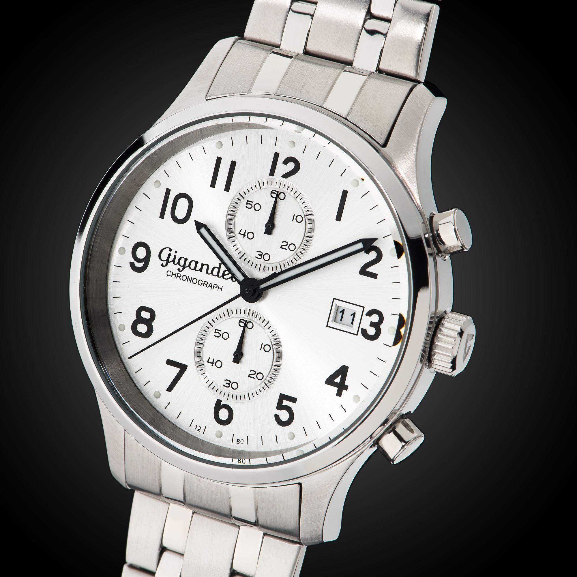 Gigandet Chronograph Armbanduhr, Herrenuhr, Sportuhr, 44mm, SKYSCRAPER G49-003, Mineralglas, Datumsanzeige, Edelstahlband, 5bar/50m wasserdicht