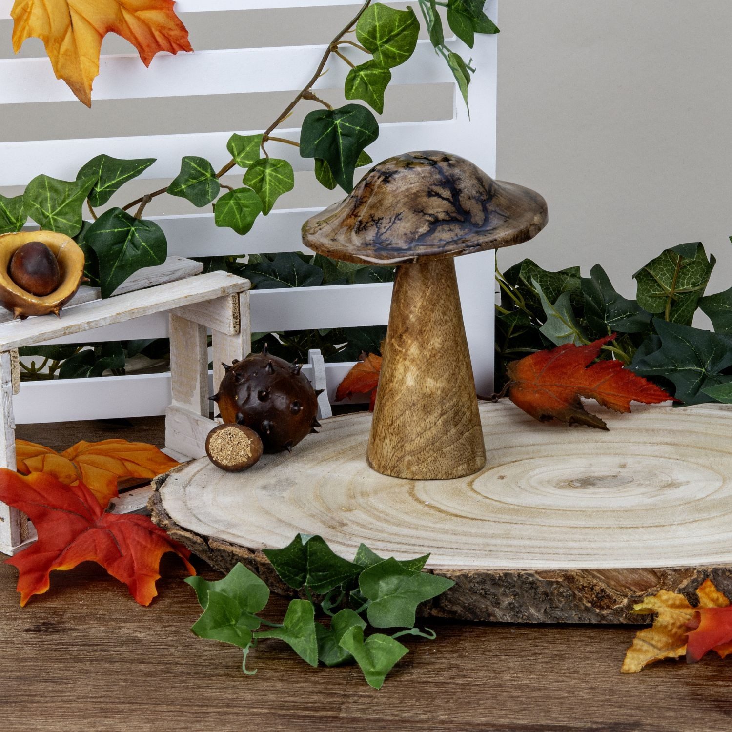 Mel-O-Design Dekoobjekt Pilz Deko Pilz aus Holz groß (Herbst Deko, Holzdeko), mit glasiertem Hut