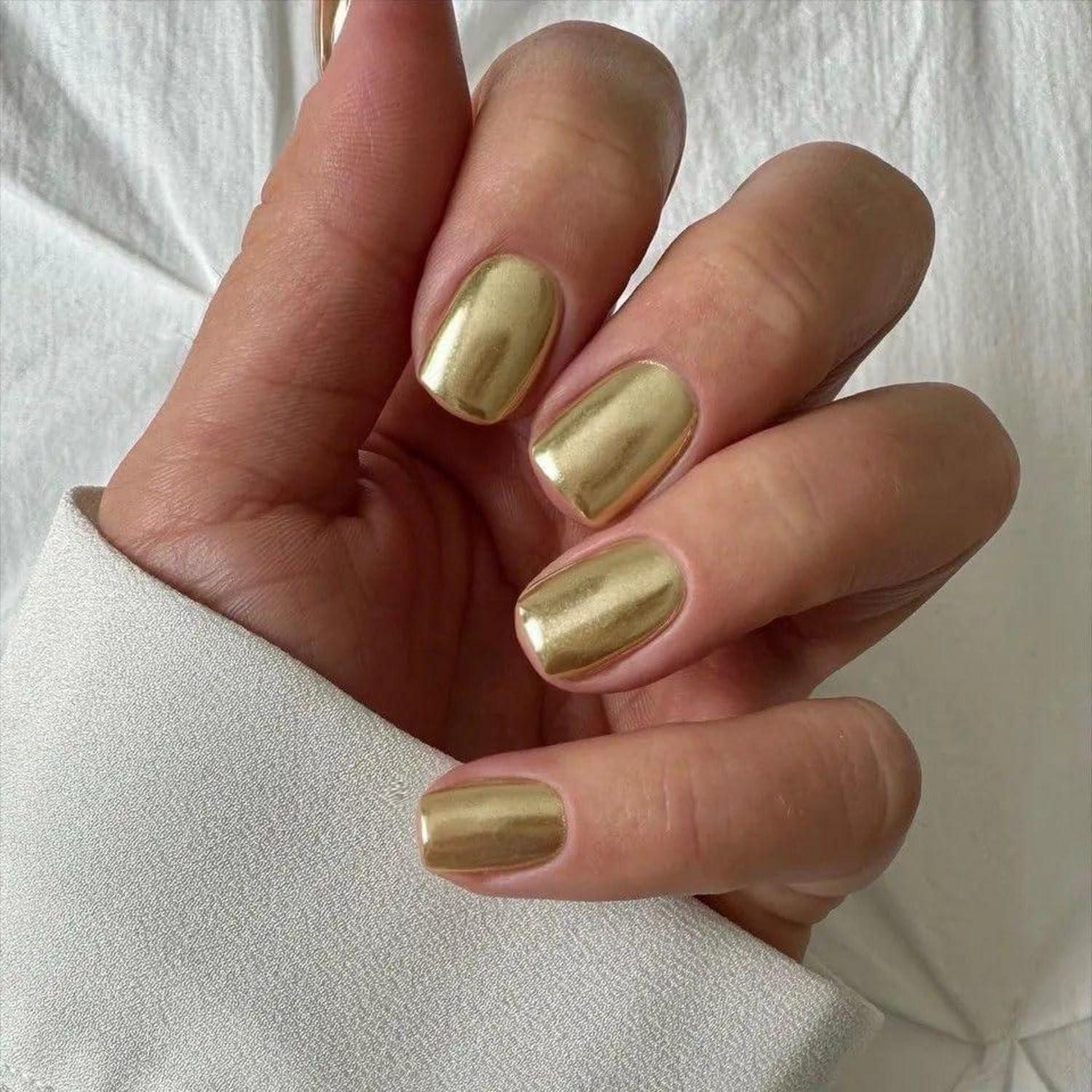 LuxusKollektion Kunstfingernägel Fingernägel Press On eckig Acryl glasiert 24 Stück Metallic Gold Kurz