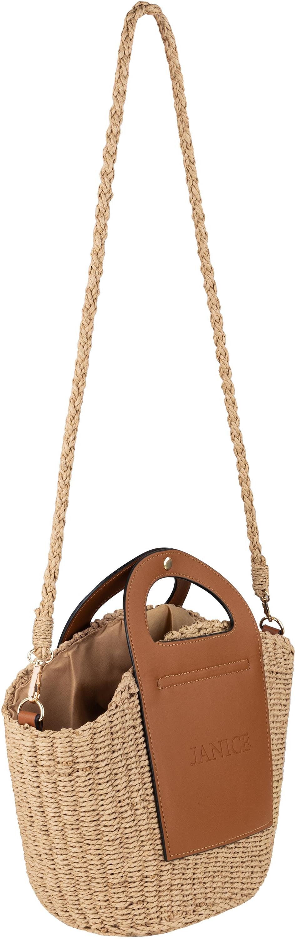Janice Strandtasche Damen Handtasche Comallo, Sommertasche mit Stoffeinsatz mit Kordelzug