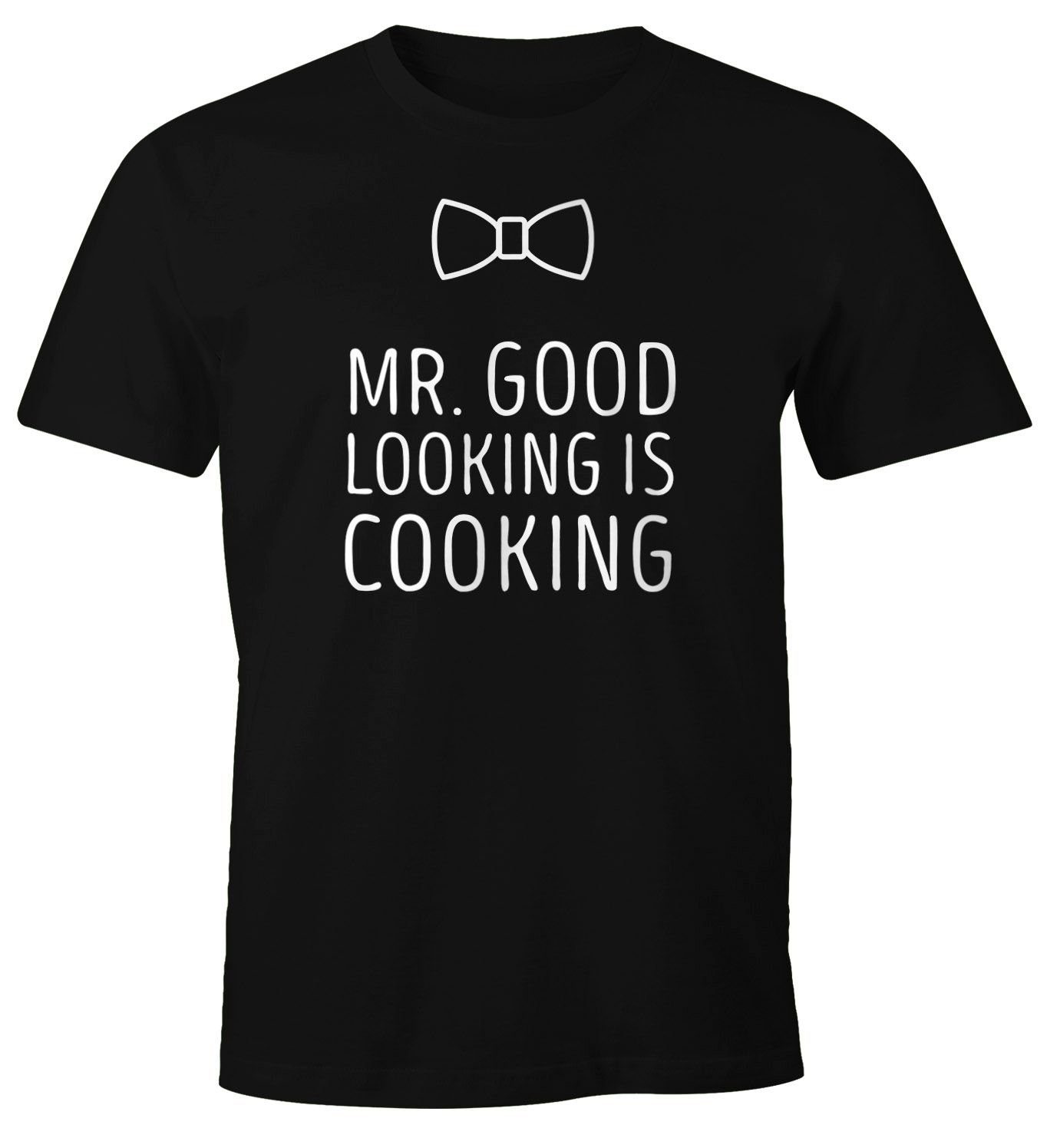 good Moonworks® cooking schwarz mit Herren MoonWorks T-Shirt Print-Shirt Foodie BBQ Mr Spruch-Shirt Fun-Shirt Koch Print Küche looking Grillen is