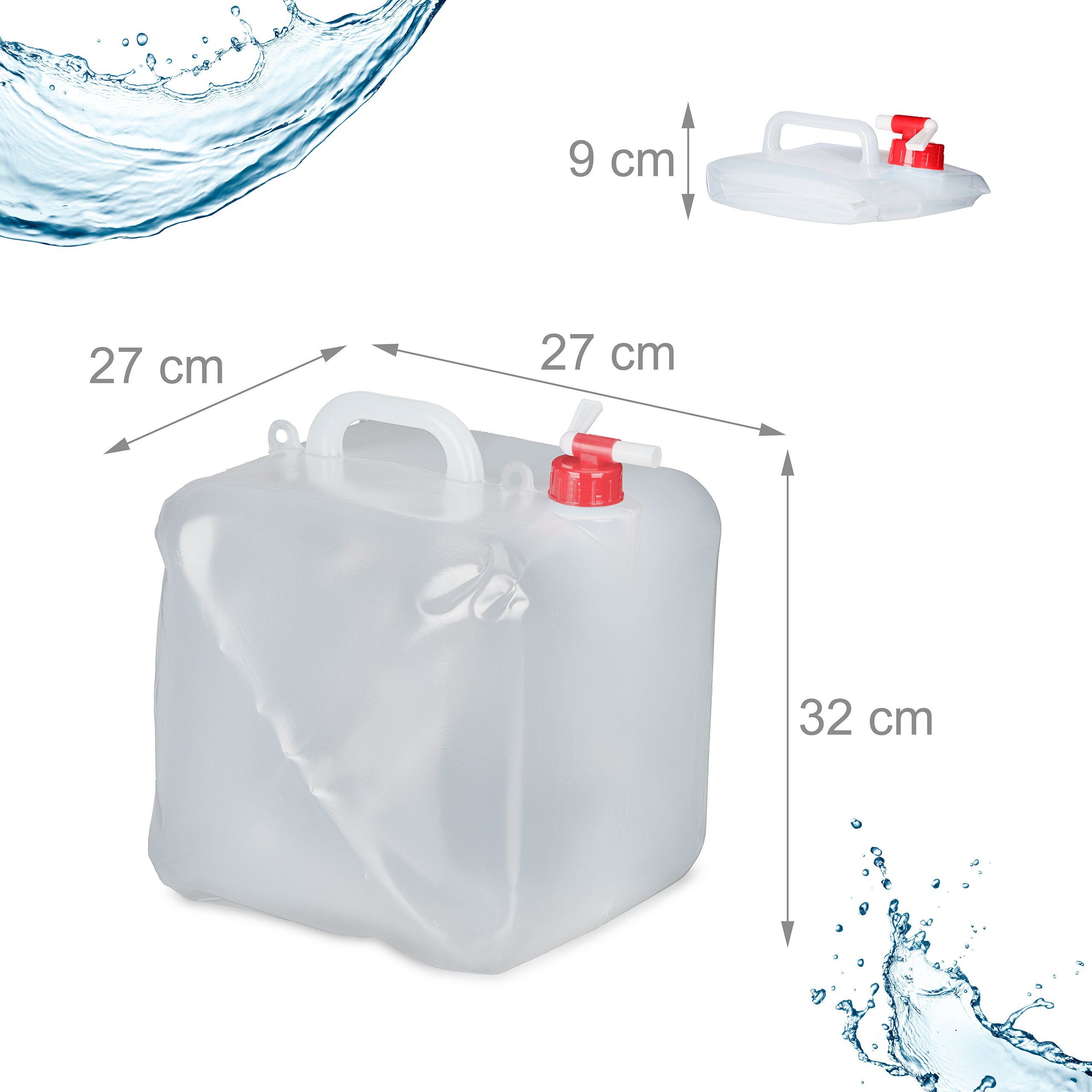 Rot Schwarz Rot Faltbarer 20 l, 4er Set Wasserkanister relaxdays Kanister Transparent