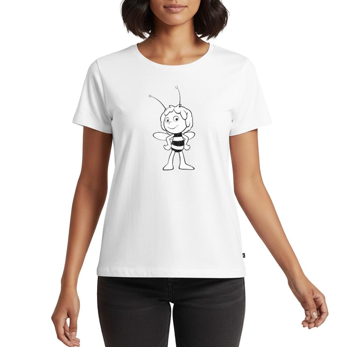 T-Shirt Biene Maja Schwarz Weiß Line Art Frauen Premium T-Shirt