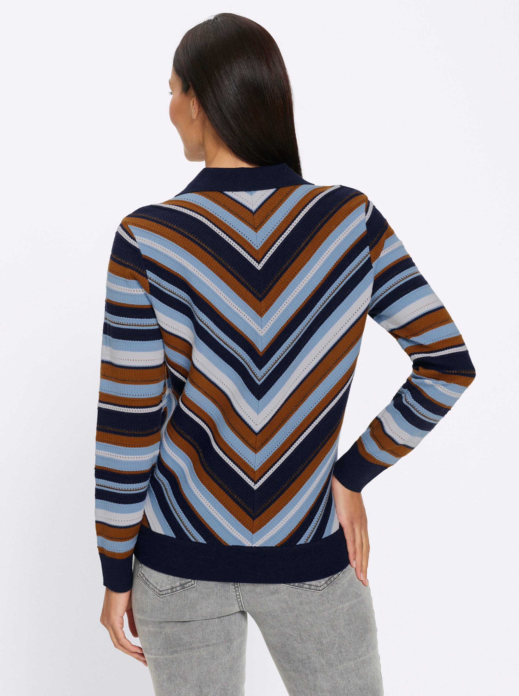 heine Strickpullover Polopullover Langarm Ajour, Feinstrick, Rippoptik