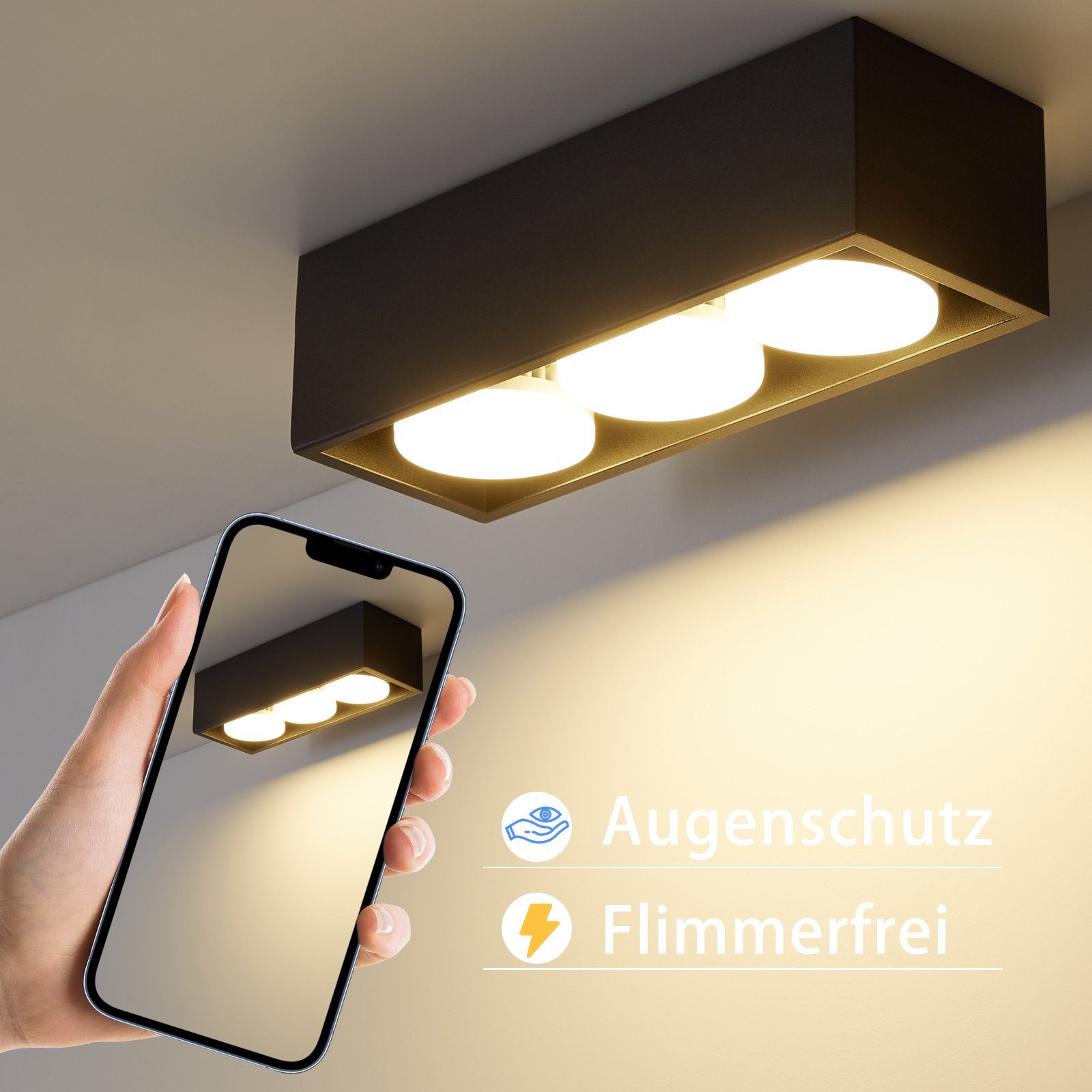 ZMH LED Deckenstrahler Deckenleuchte LED Deckenspots - Eckig mit 3/4 Flammig Schwenkbar, 3000k, 15W GX53 Aufbaustrahler für Küche Wohnzimmer, Weiß/Schwarz
