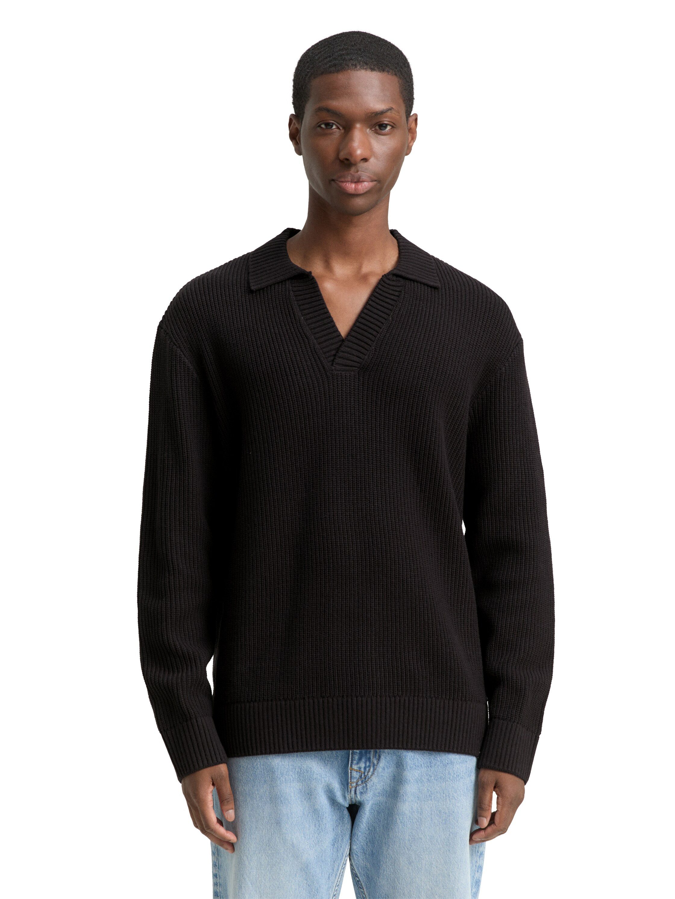 TOM TAILOR Denim Polokragenpullover mit Rippbündchen
