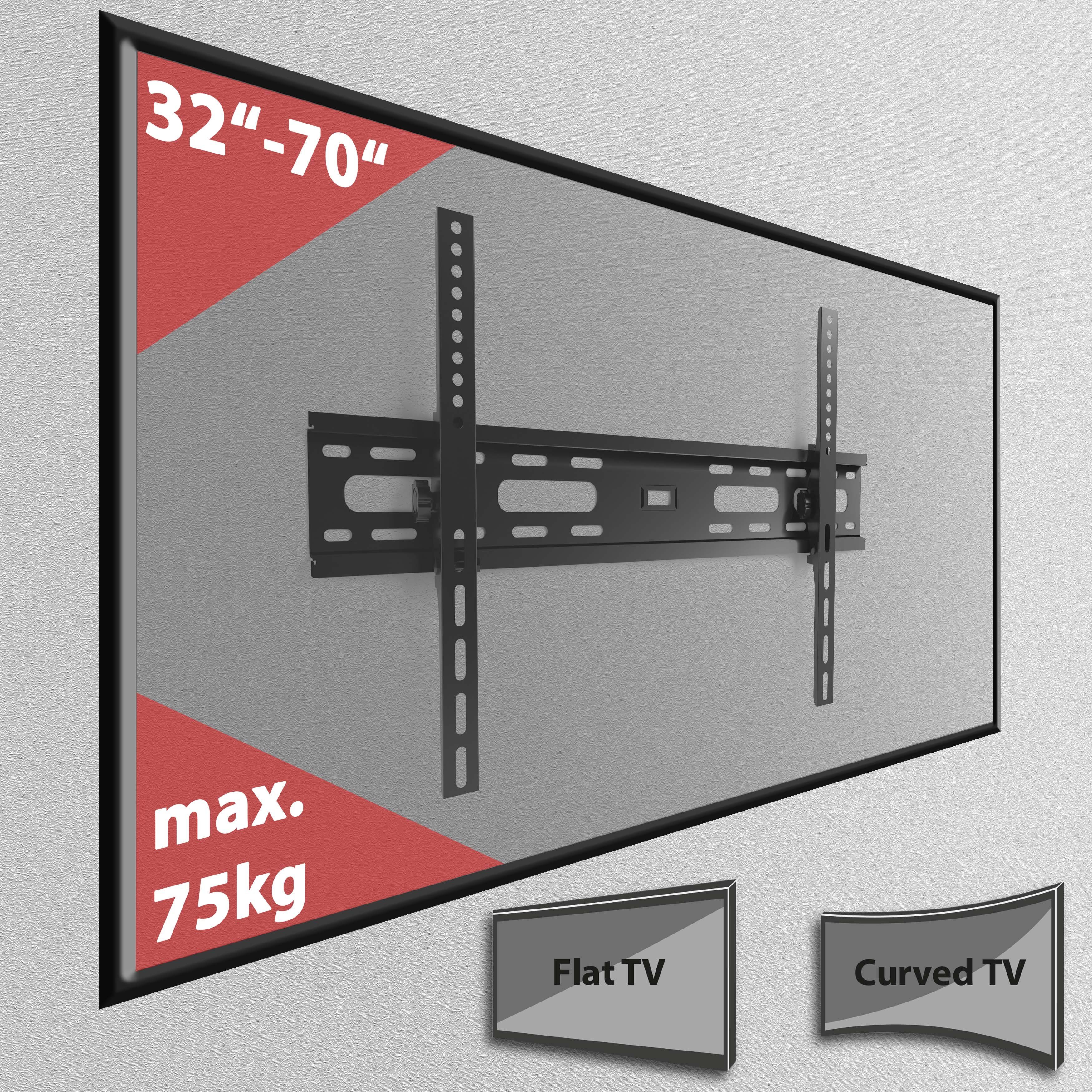 (bis Neigbare passend Zoll, Flach- bis 70,00 Curved-Monitore mit 70" Poppstar TV-Halterung für für 75 bis und 100x100 kg) TV-Wandhalterung, extrastark 32" und max. 600x400 3-tlg., VESA