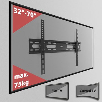 Poppstar Neigbare TV-Halterung extrastark für VESA 100x100 bis 600x400 TV-Wandhalterung, (bis 70,00 Zoll, 3-tlg., passend für Flach- und Curved-Monitore mit 32" bis 70" und max. 75 kg)