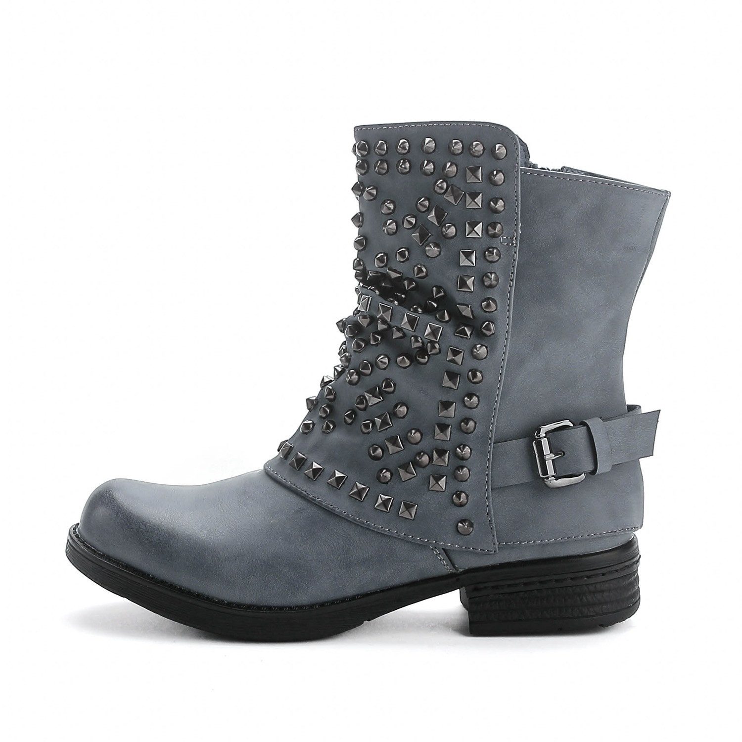 Pogolino ST03 Bikerboots Damen Biker Boots Nieten Stiefeletten leicht gefüttert