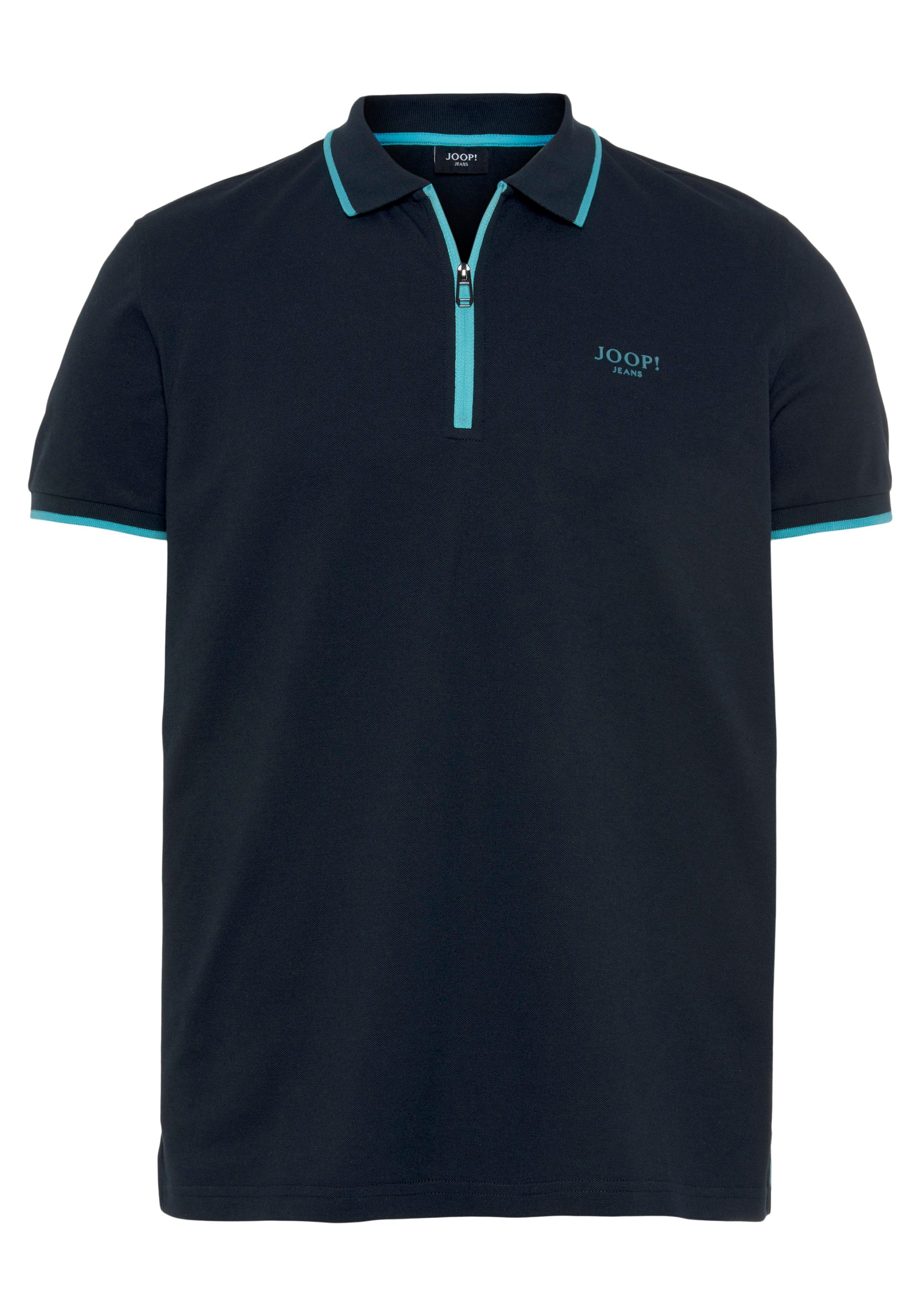Poloshirt kontrastfarbenem am mit Jeans dunkelblau Joop Ausschnitt Adam Reißverschluss