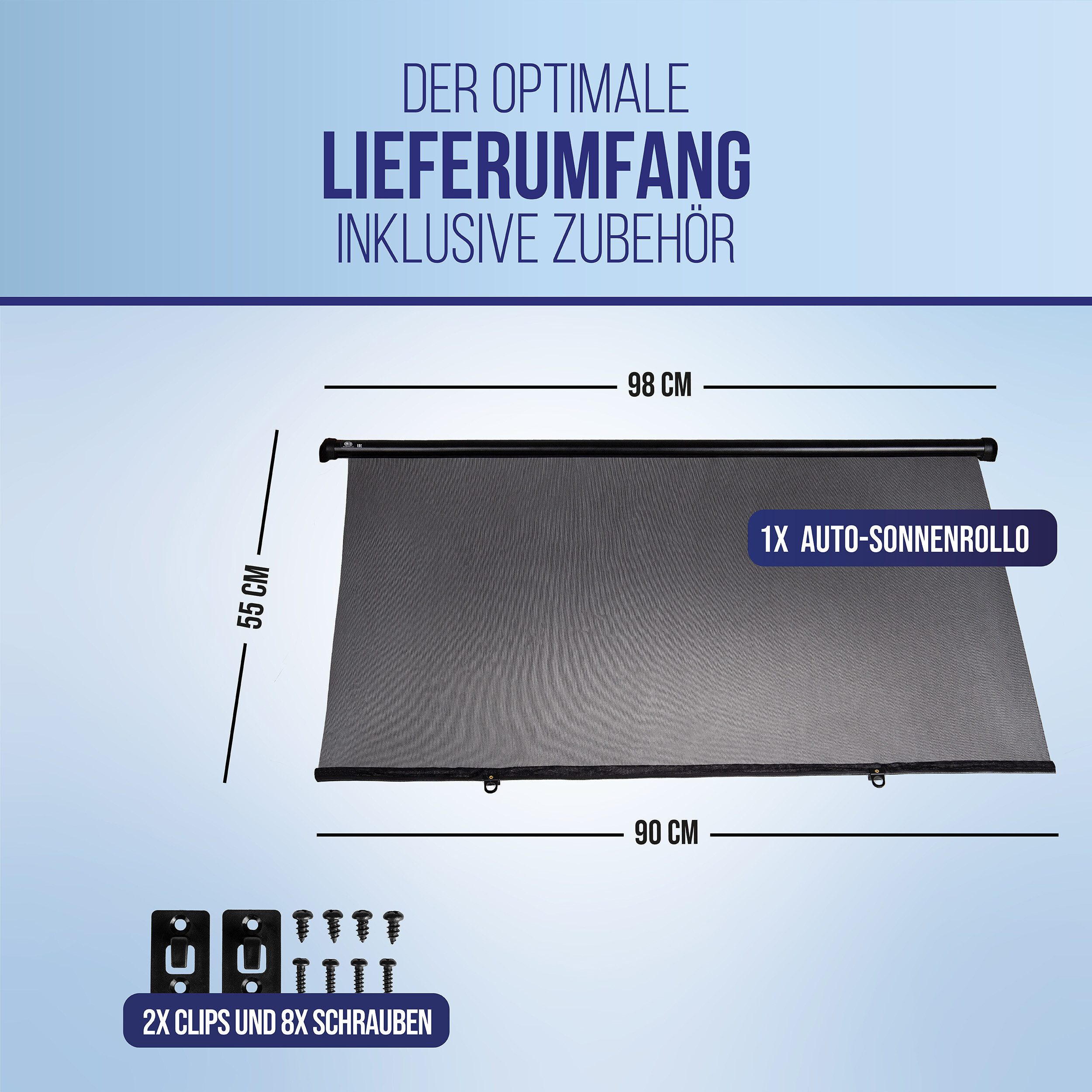 alca Autosonnenschutz Auto-Sonnenrollo 98 x 55cm 90 cm zum Anschrauben Autofenster UV, 55 x 2.5 cm, (1-St)