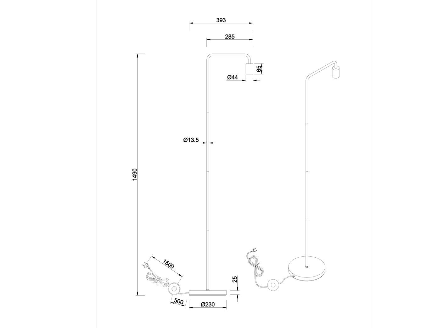 minimalistische LED Warmweiß, Industrial Schwarz LED Höhe 149cm ohne wechselbar, Ecke, schmal Schirm Stehlampe, meineWunschleuchte