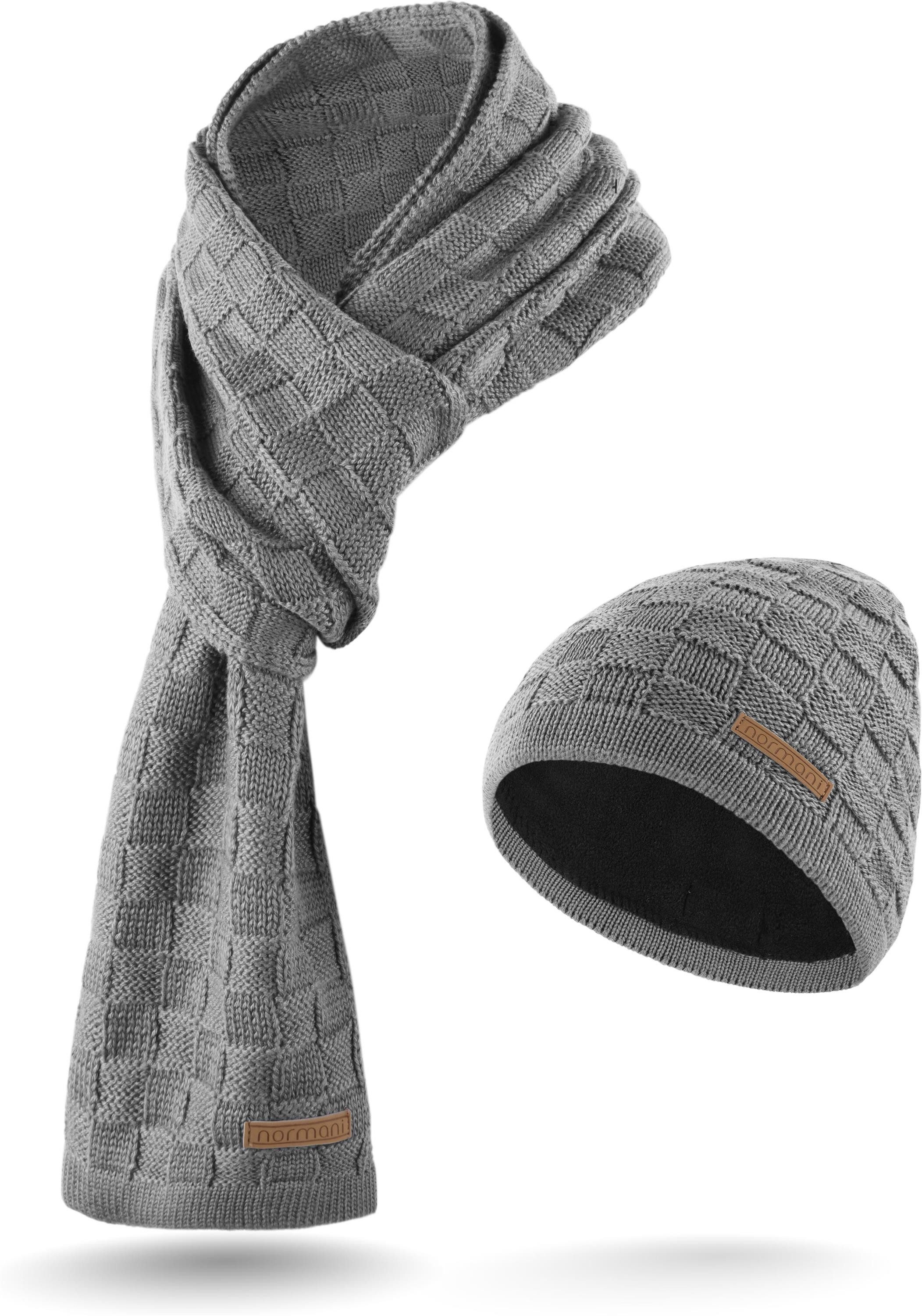 normani Strickmütze Winterset aus Merinowolle Schal und Mütze Muster