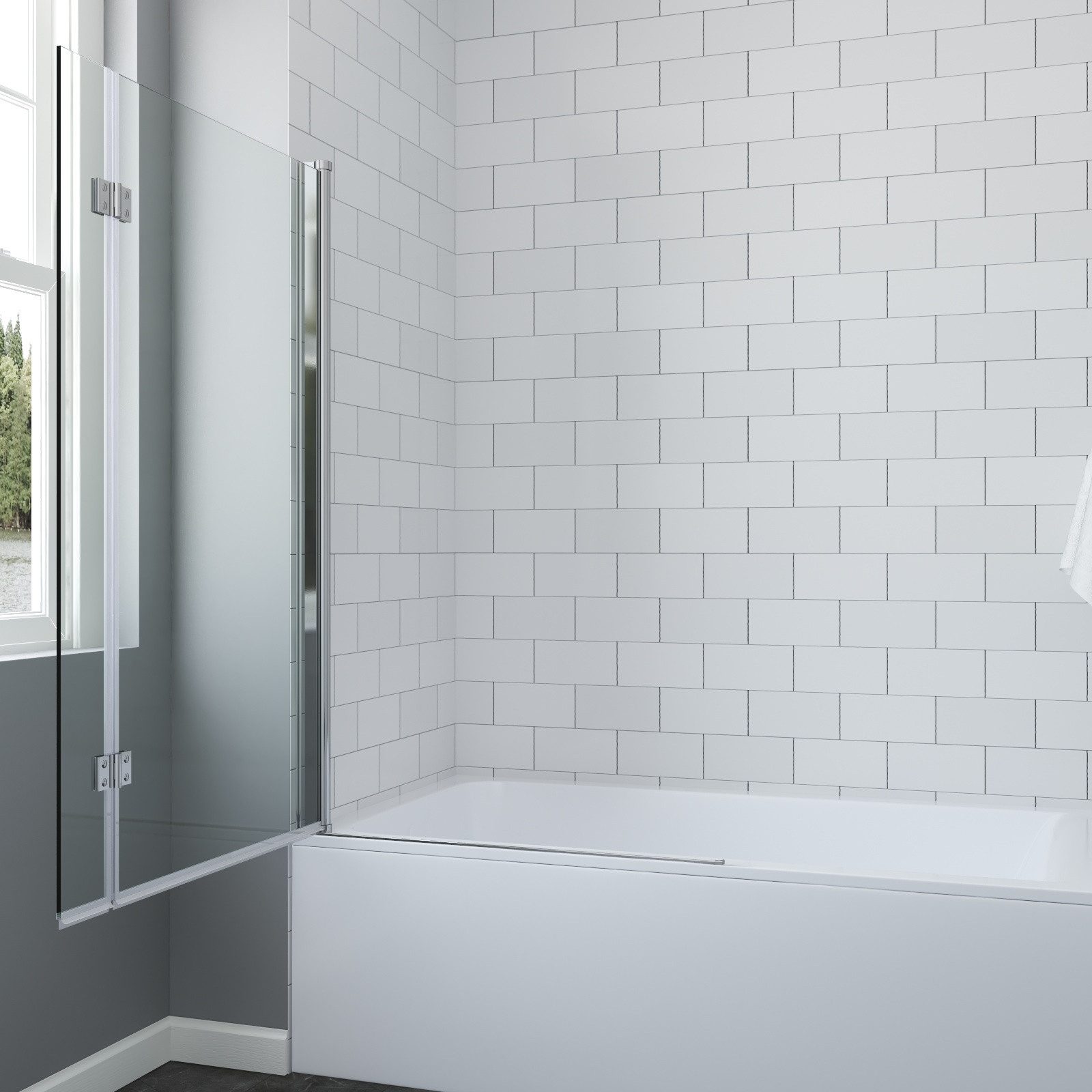 AQUABATOS Badewannenaufsatz Badewannenfaltwand 2-teilig Duschtrennwand für Badewanne L-förmiger, Sicherheitsglas, 8mm Badewannenaufsatz mit Spritzschutzglas,Klarglas,Bohrinstallation
